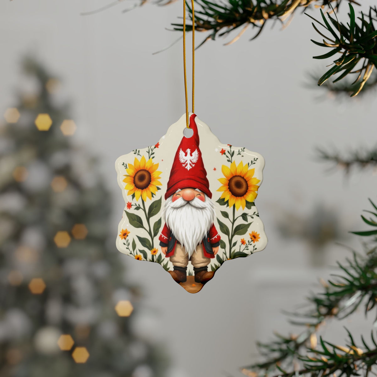Poland Gnome Sunflower Ceramic Ornaments