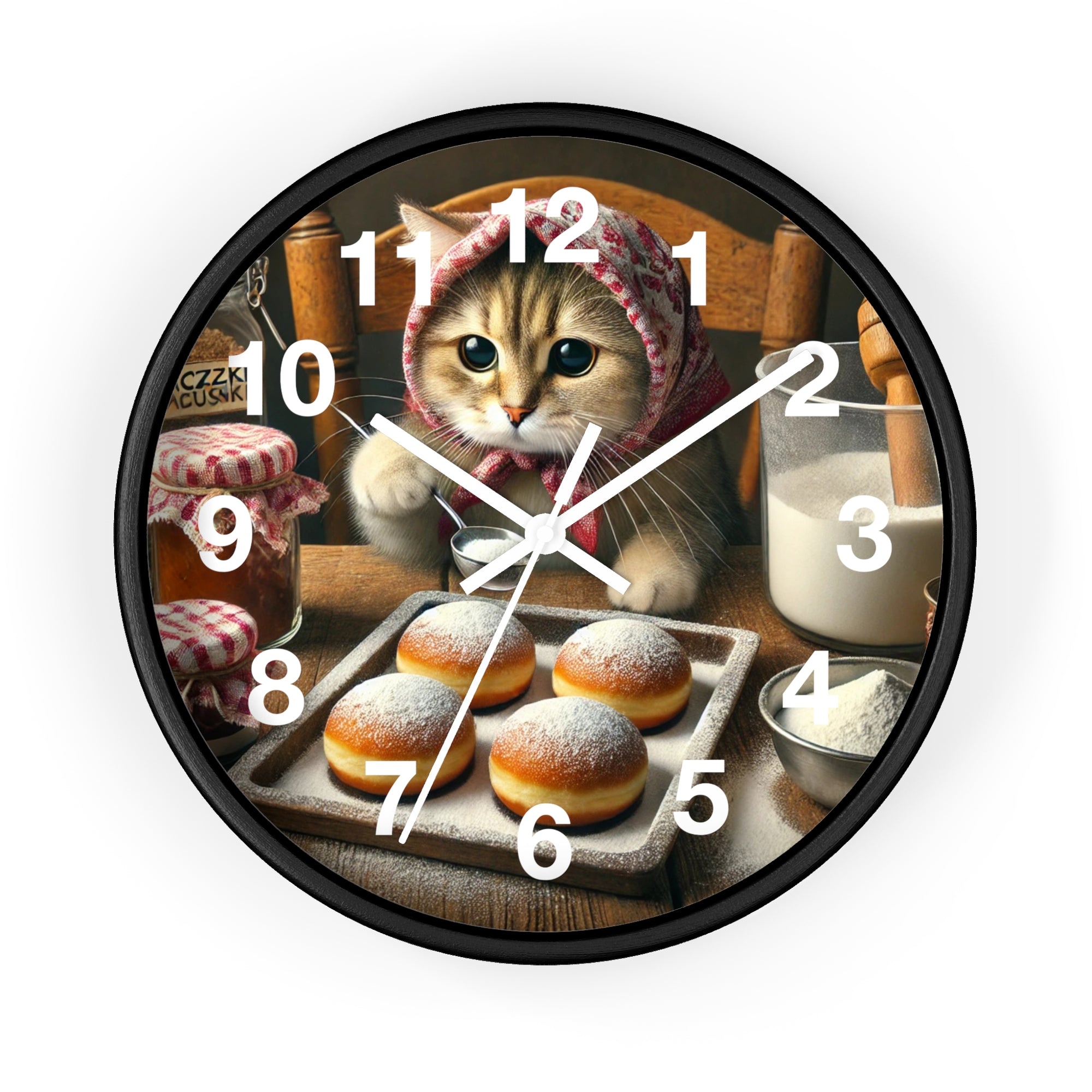 Cute Polish Cat Making Paczki Wall Clock