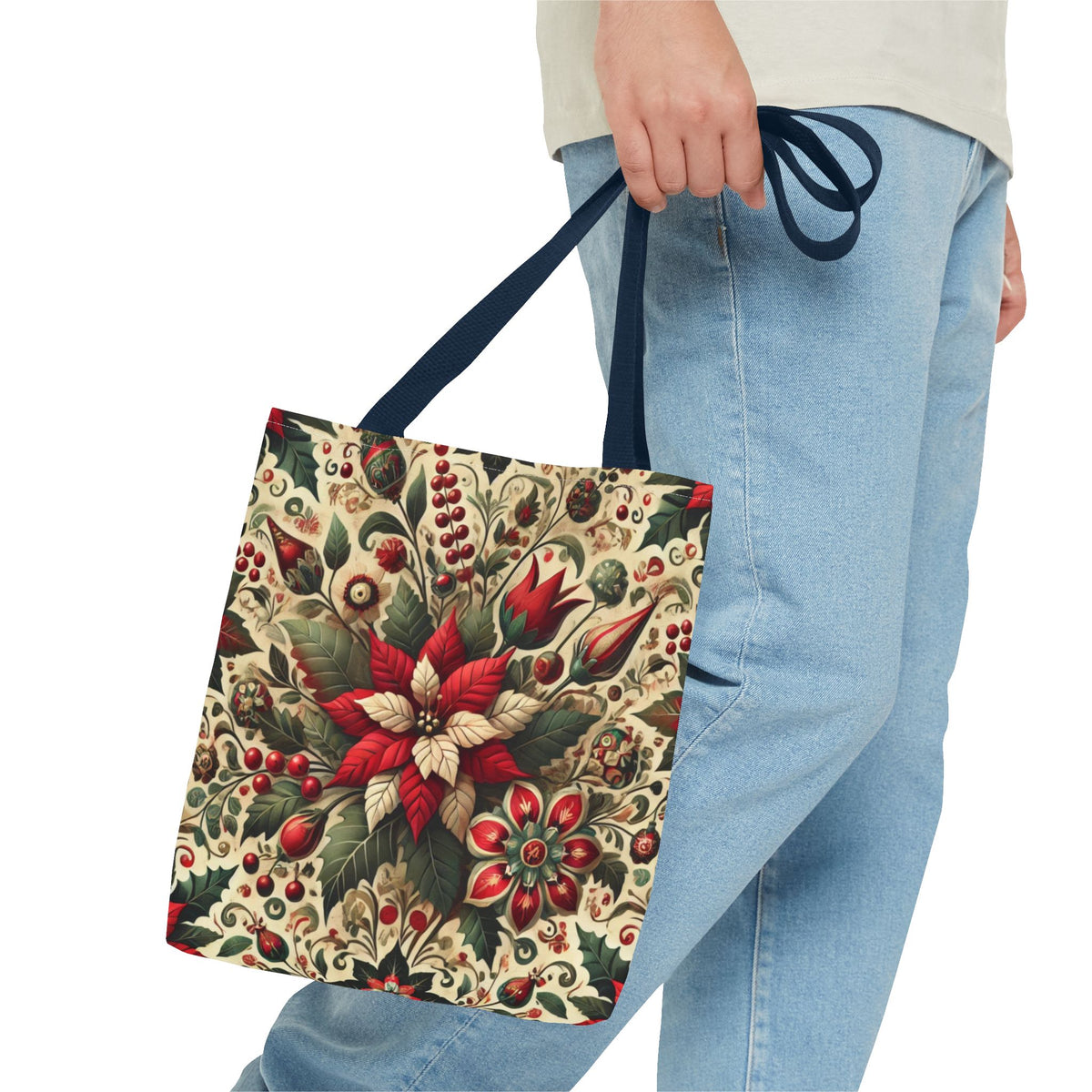 Christmas Poinsettia Floral Art Holiday Tote Bag
