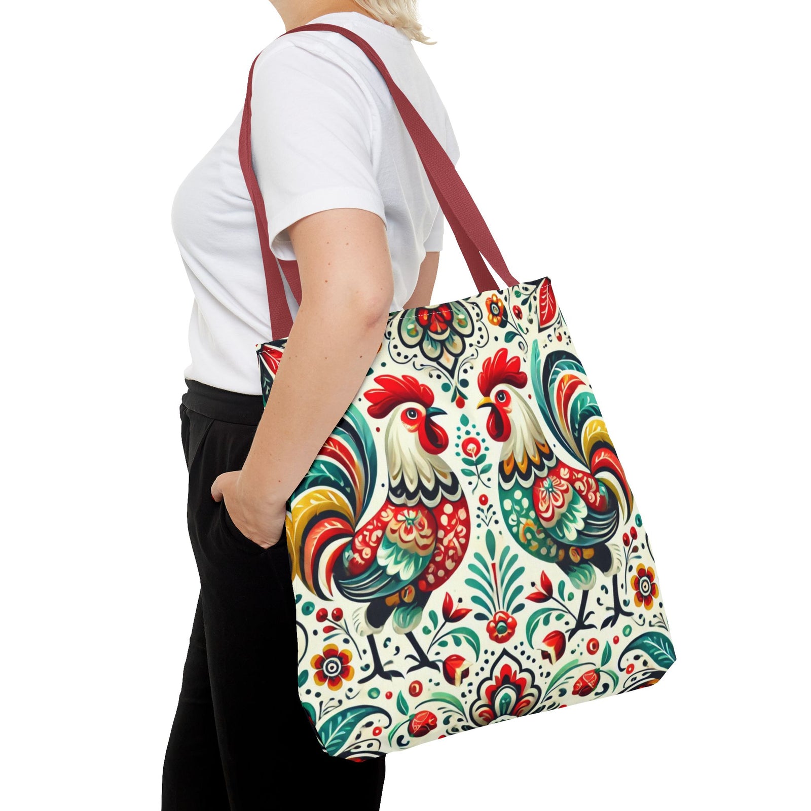 Vibrant Floral Folk Art Chicken Tote Bag