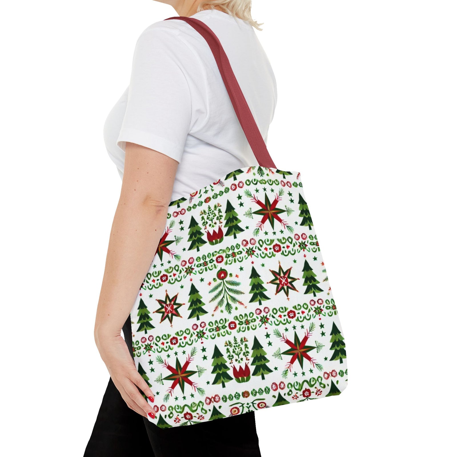 Polish Christmas Folk Art Pattern Stars Pines & Florals Tote Bag