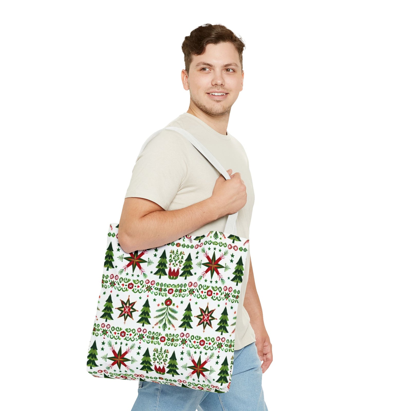 Polish Christmas Folk Art Pattern Stars Pines & Florals Tote Bag