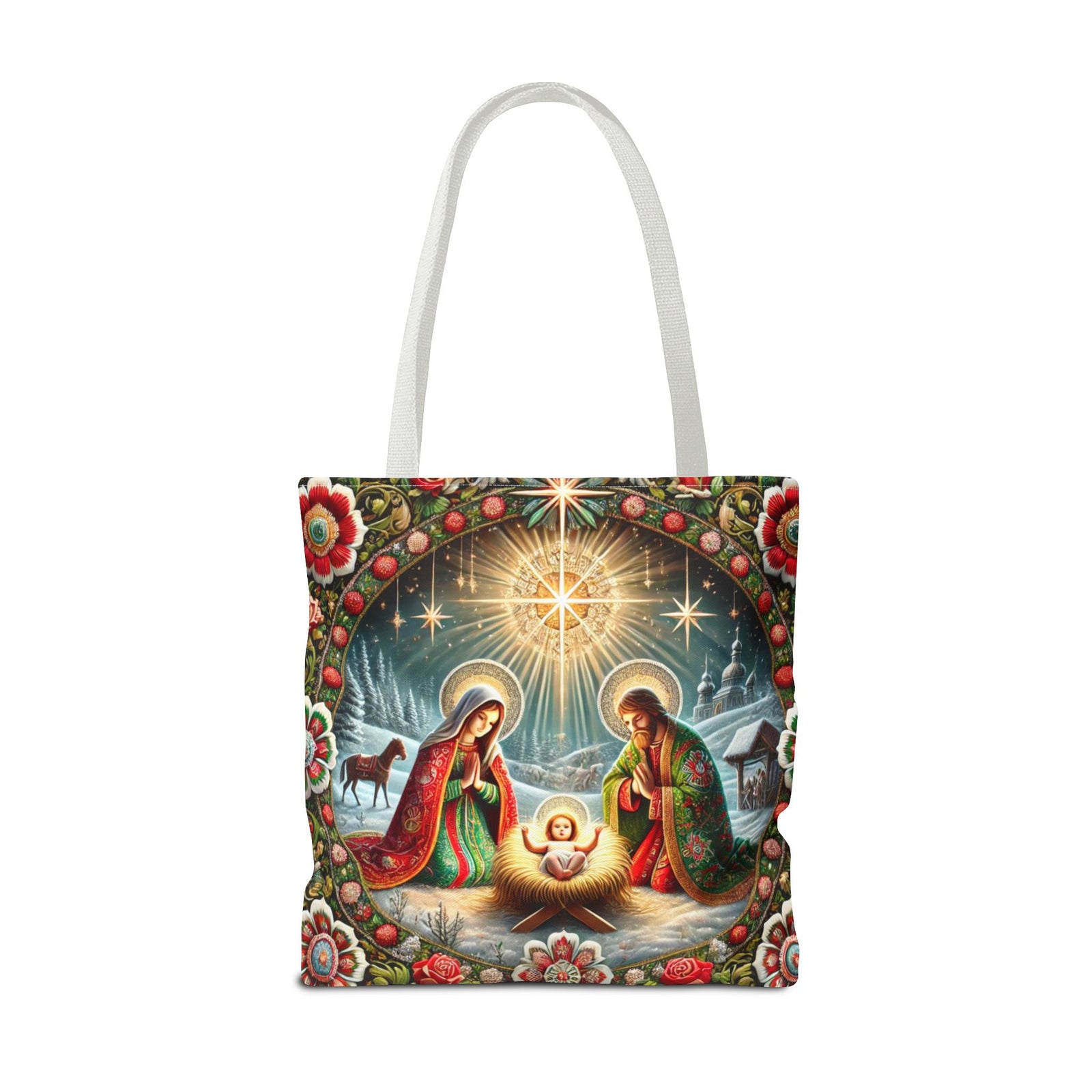 Nativity Scene Holy Family Manger Biblical Artwork Tote Bag