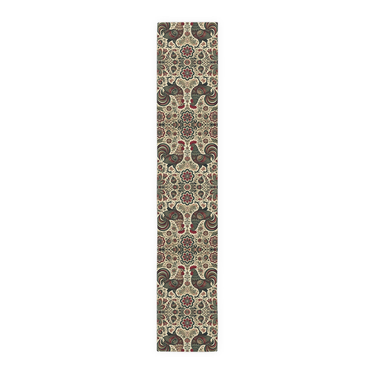 Retro Themed Polish Wycinanki Rooster Floral Table Runner