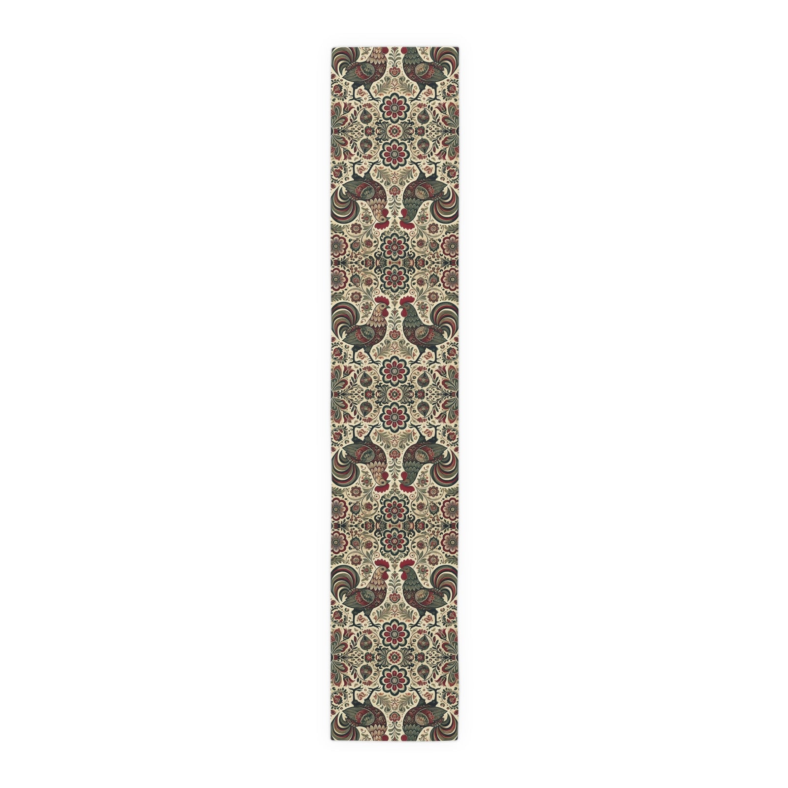 Retro Themed Polish Wycinanki Rooster Floral Table Runner