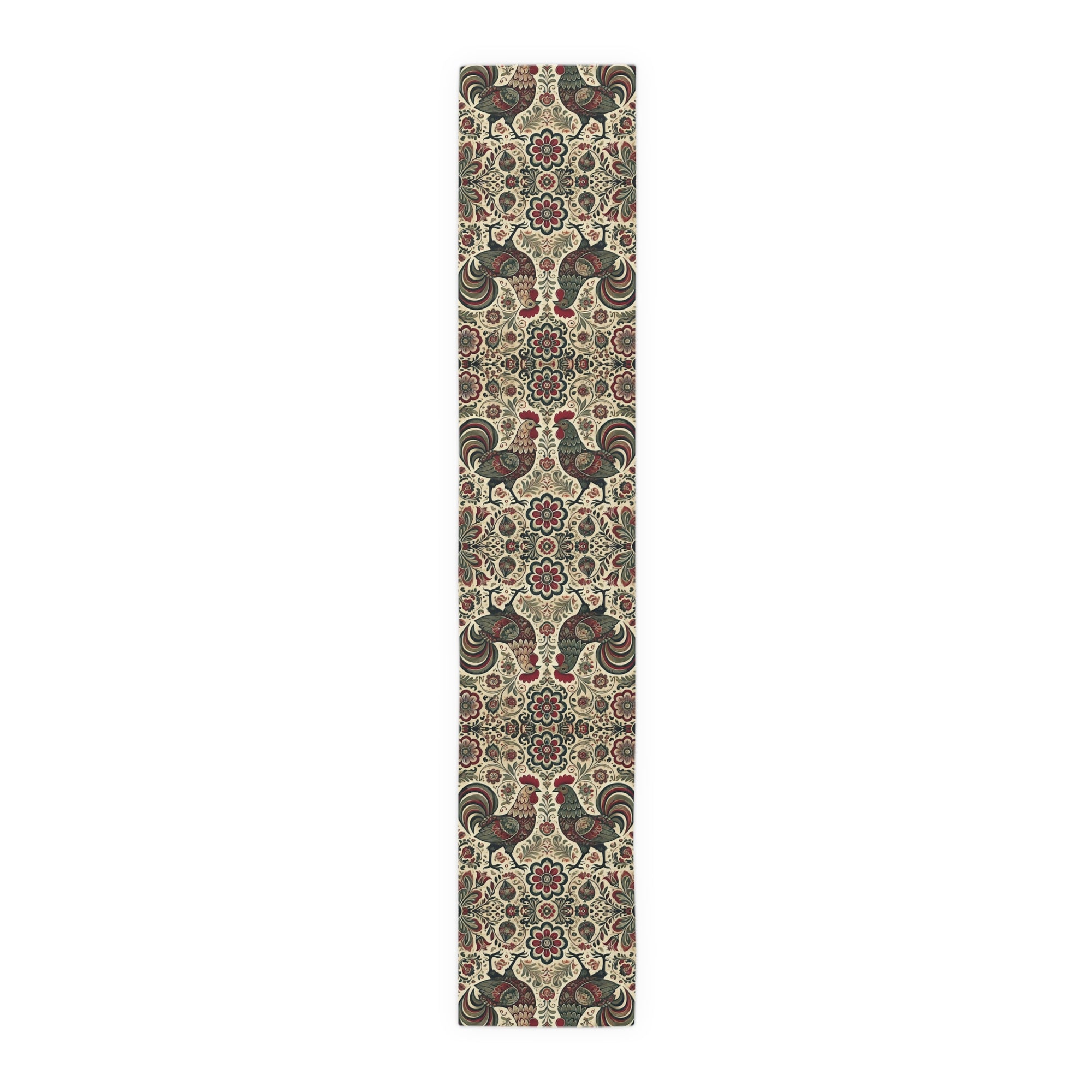 Retro Themed Polish Wycinanki Rooster Floral Table Runner