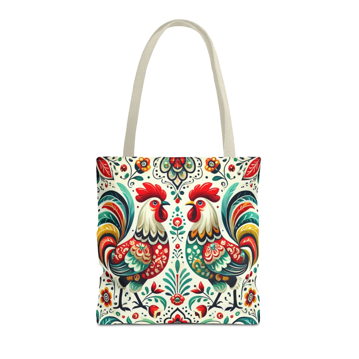 Vibrant Floral Folk Art Chicken Tote Bag