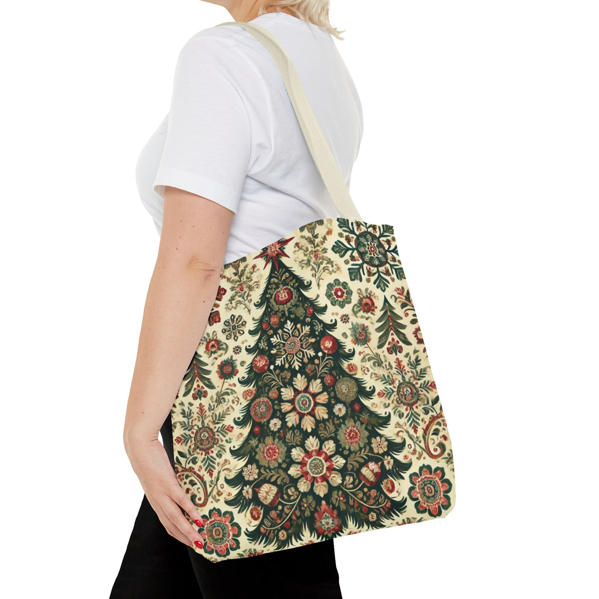 Vintage Christmas Trees Polish Folk Art Pattern Tote Bag