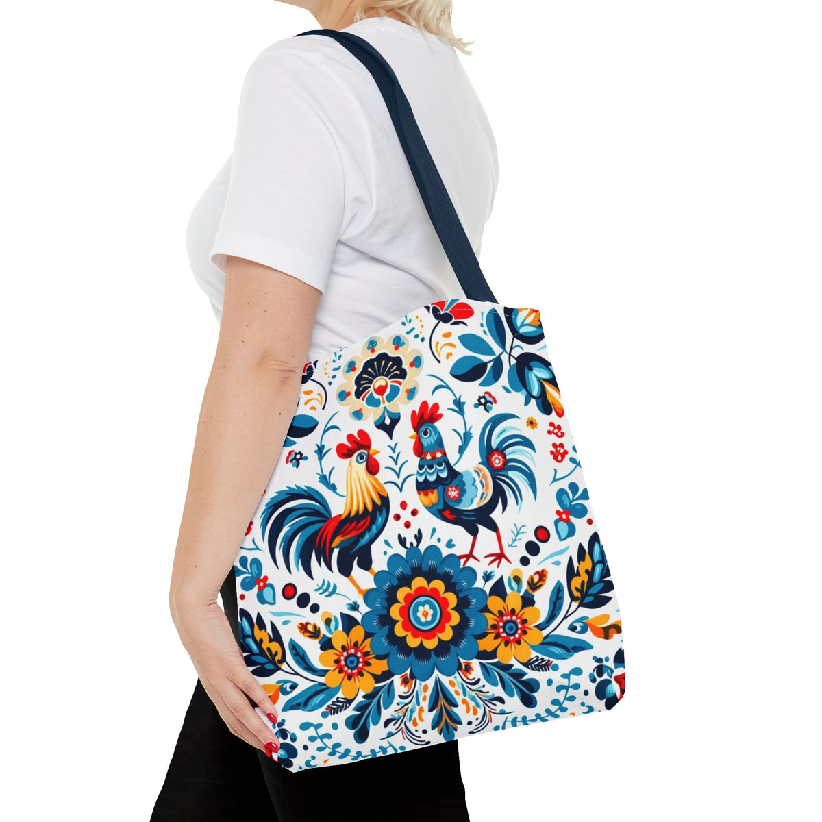 Vibrant Polish Chicken Pattern Floral Design Tote Bag