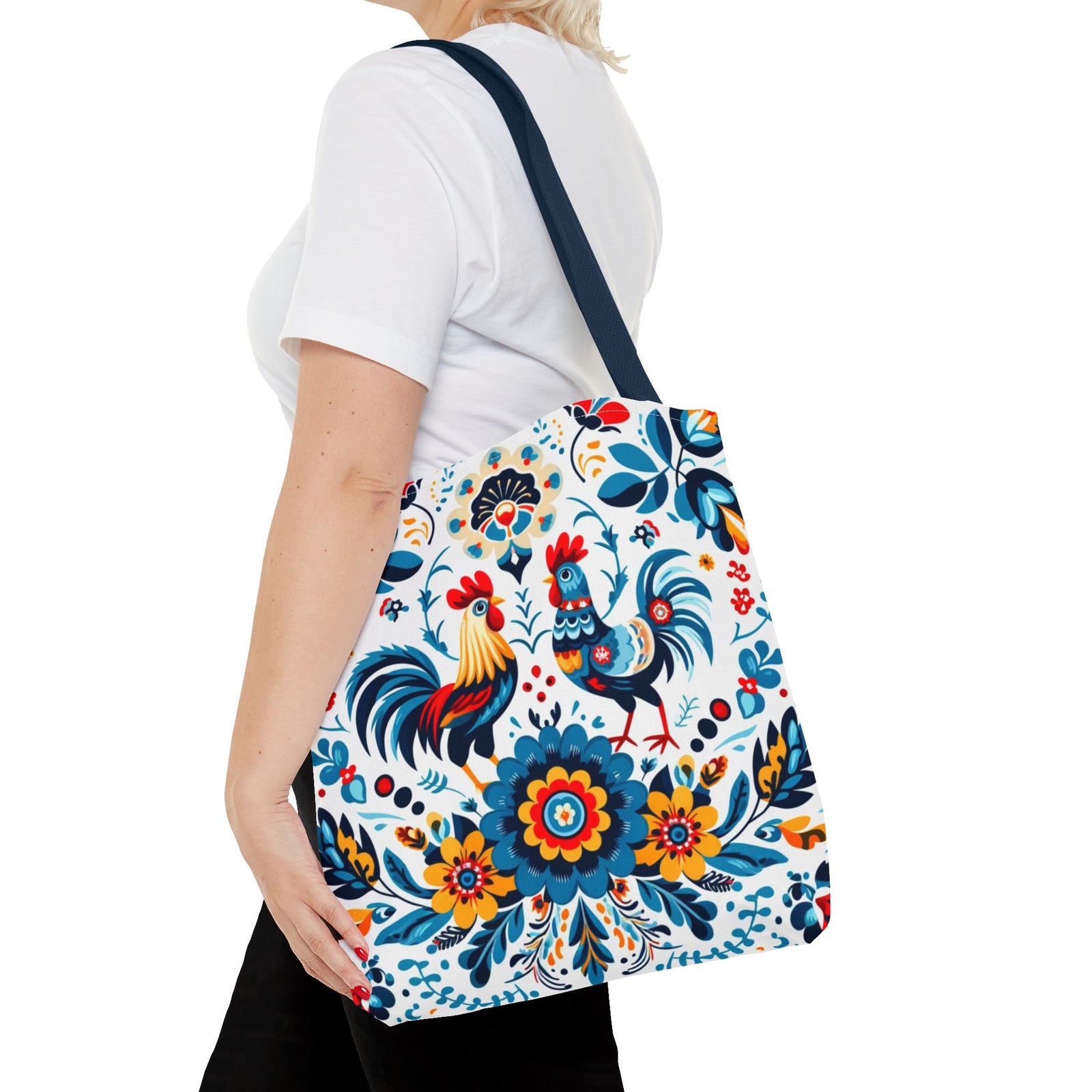 Vibrant Polish Chicken Pattern Floral Design Tote Bag