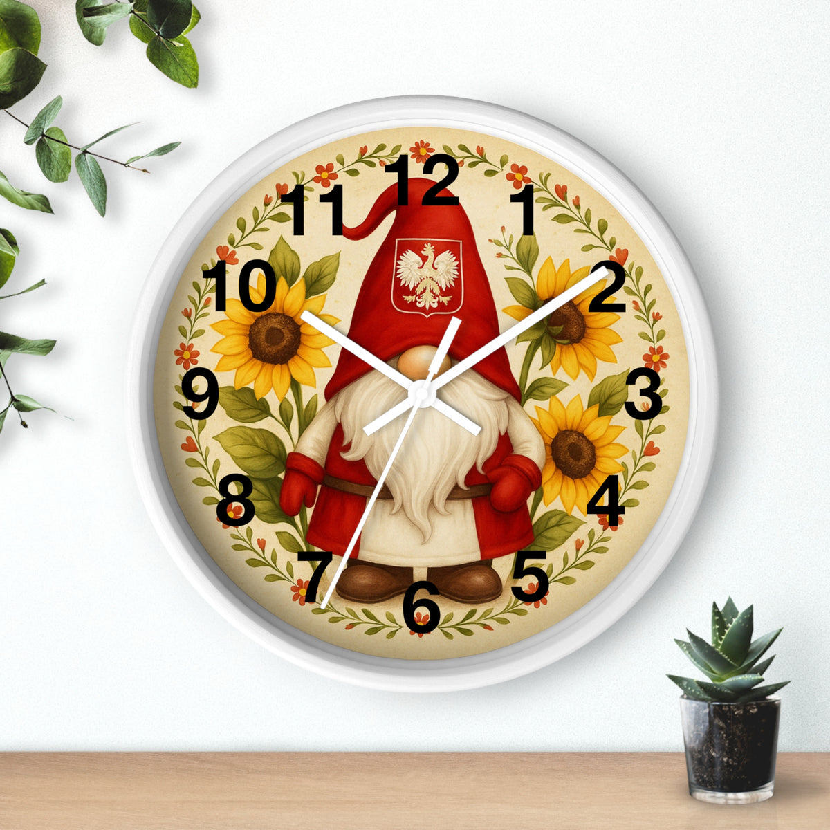 Polish Gnome With Sunflowers Wall Clock