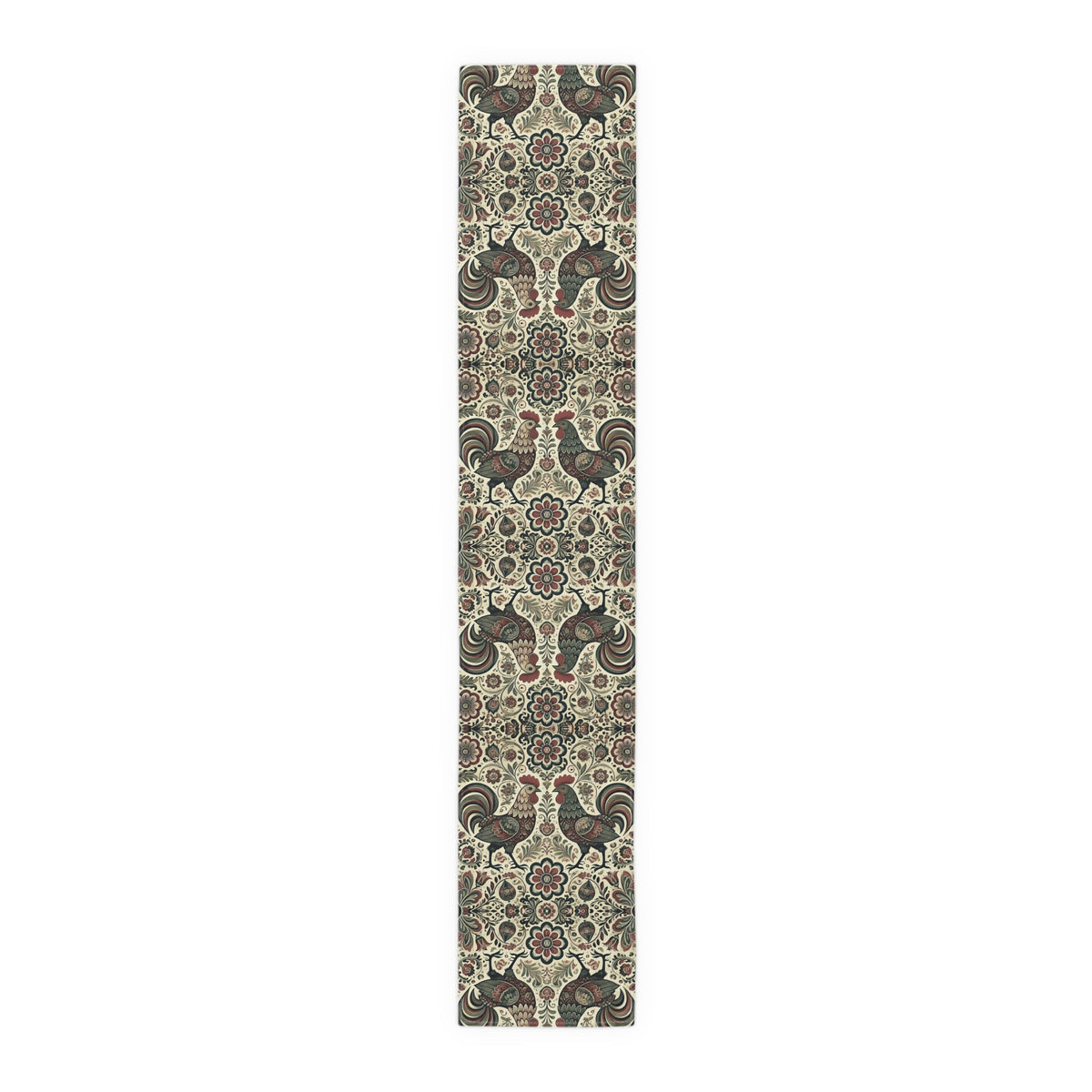 Retro Themed Polish Wycinanki Rooster Floral Table Runner