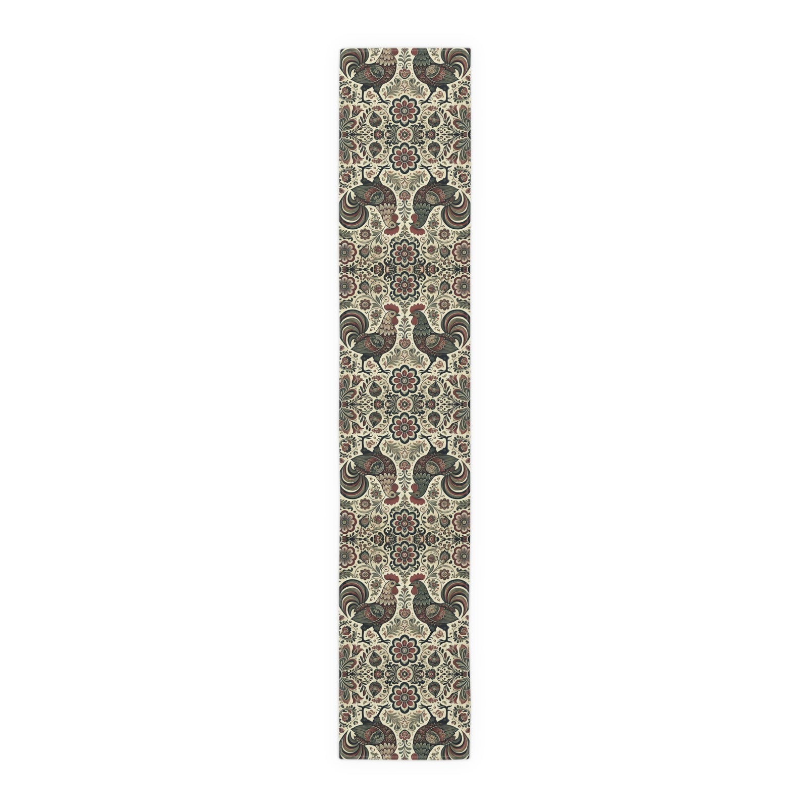 Retro Themed Polish Wycinanki Rooster Floral Table Runner