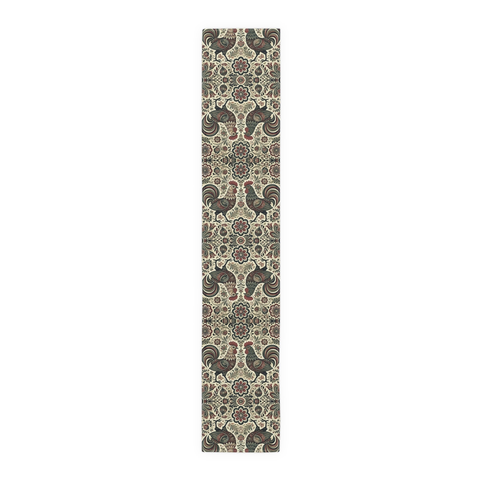Retro Themed Polish Wycinanki Rooster Floral Table Runner