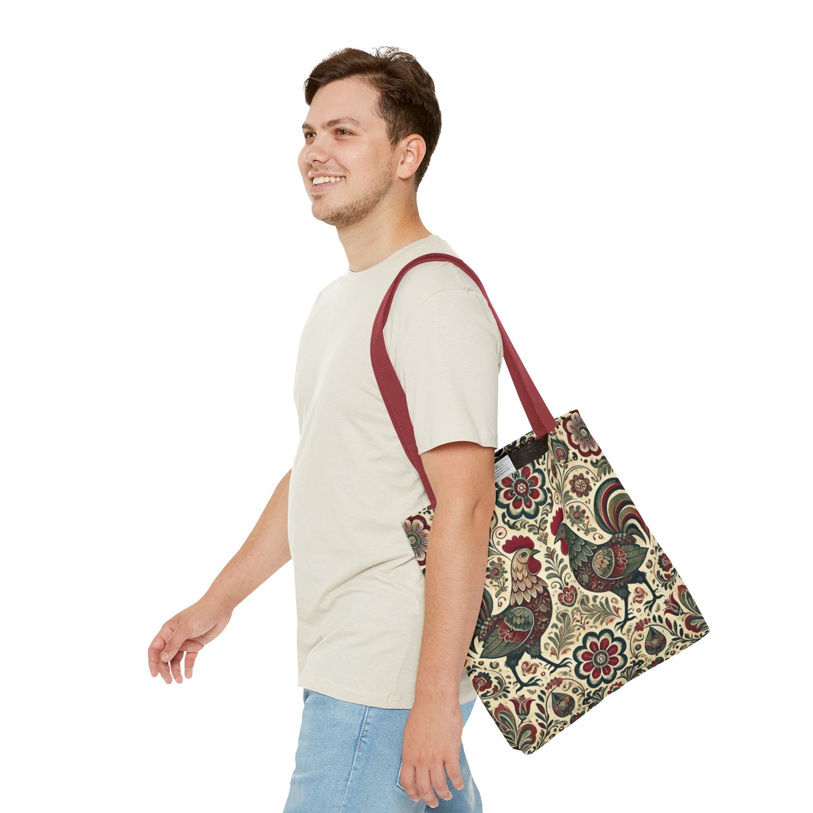 Retro Themed Polish Wycinanki Rooster Pattern Folk Art Tote Bag
