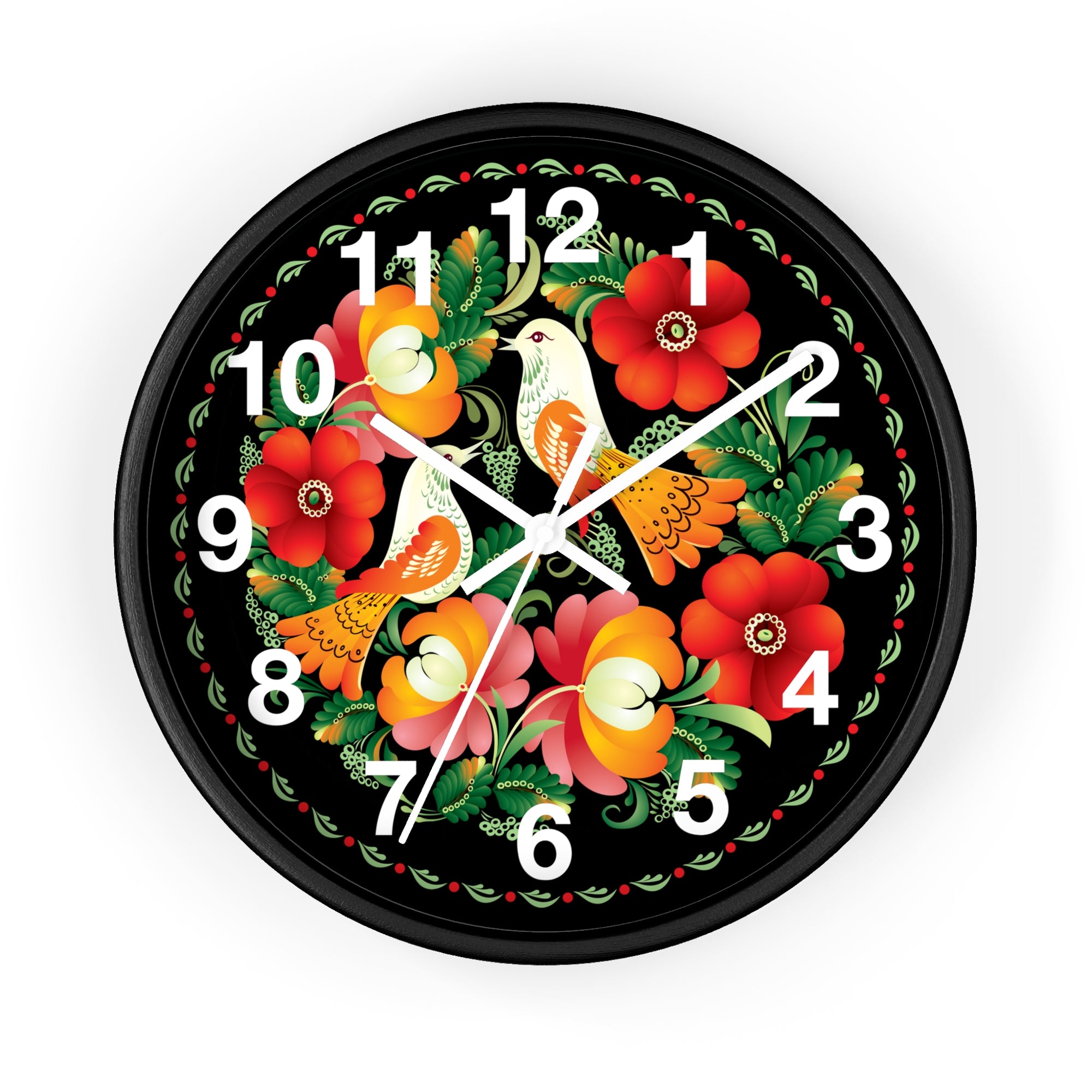 Folk Art Love Birds Wall Clock