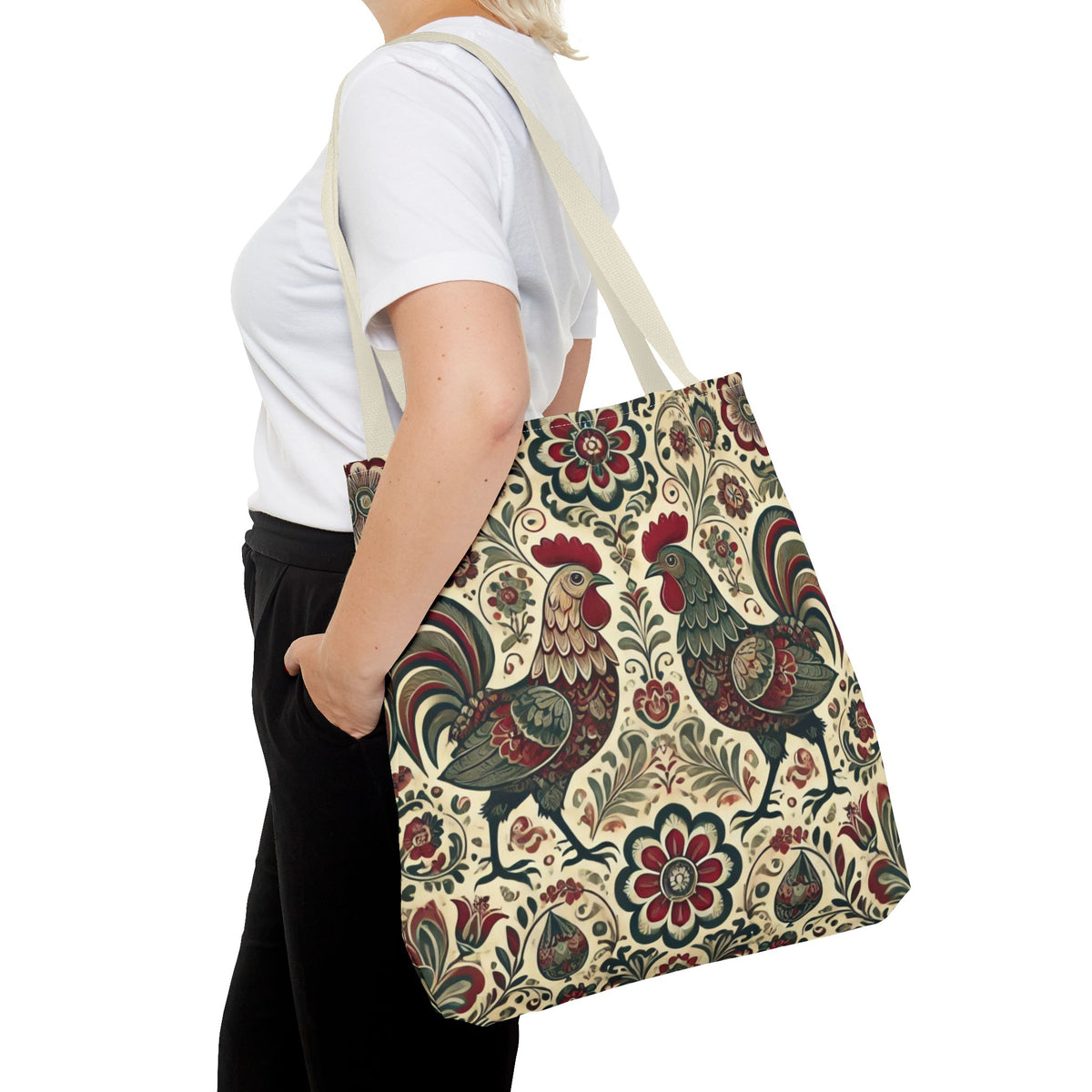 Retro Themed Polish Wycinanki Rooster Pattern Folk Art Tote Bag