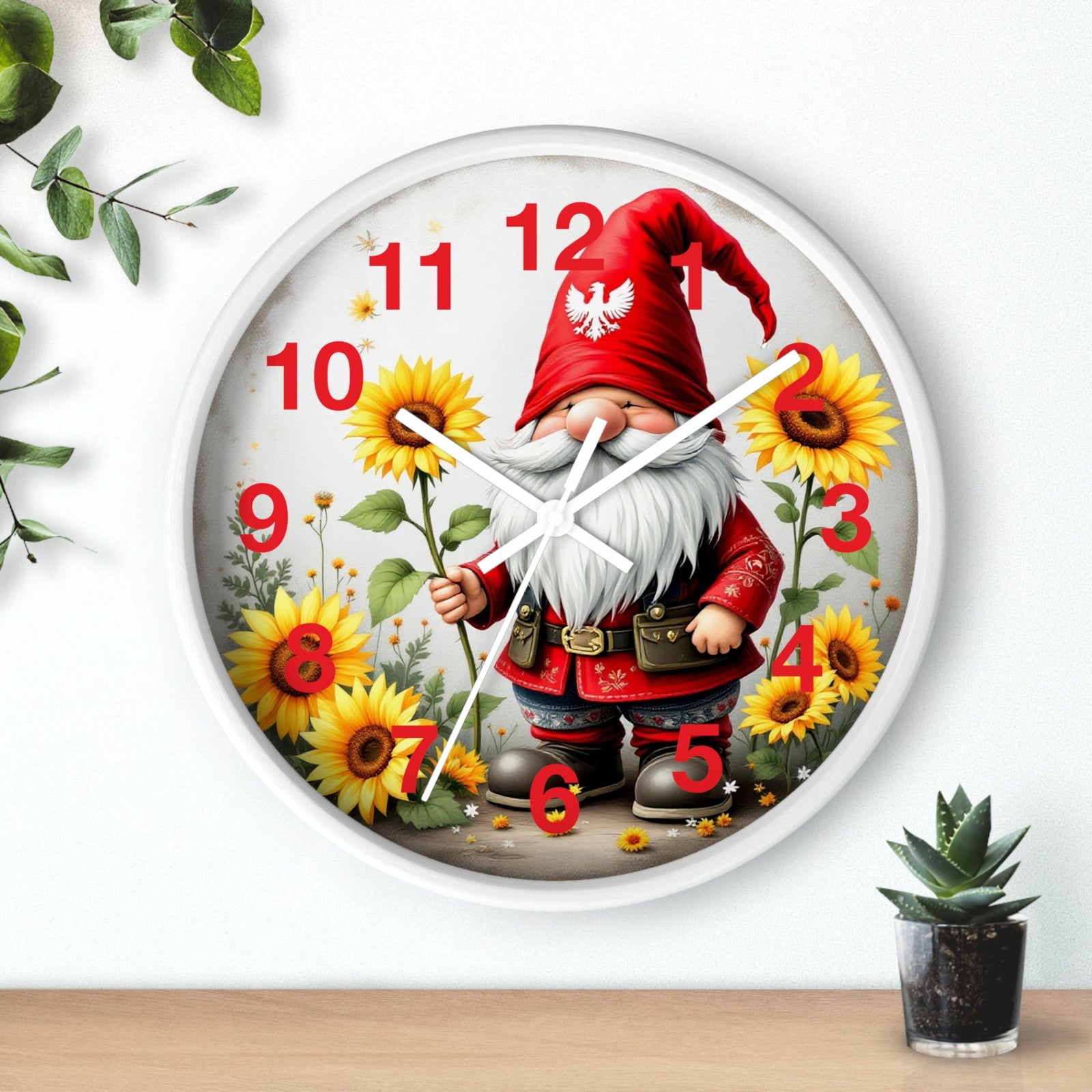 Holiday Sunflower Polish Gnome Wall Clock