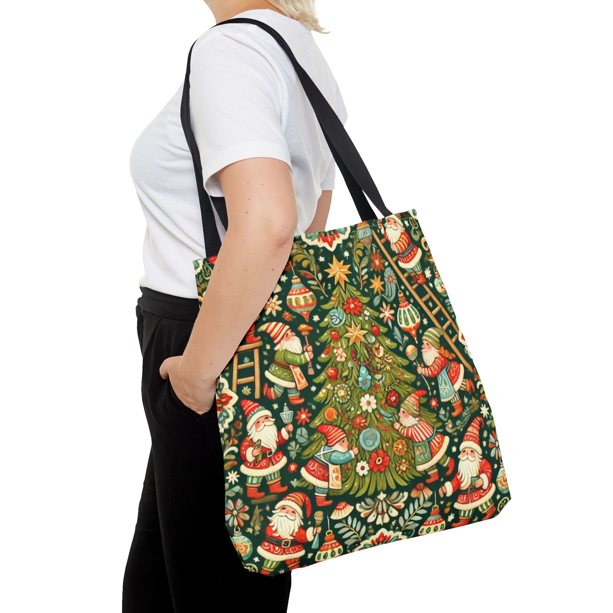 Christmas Gnomes Decorating Tree Holiday Tote Bag
