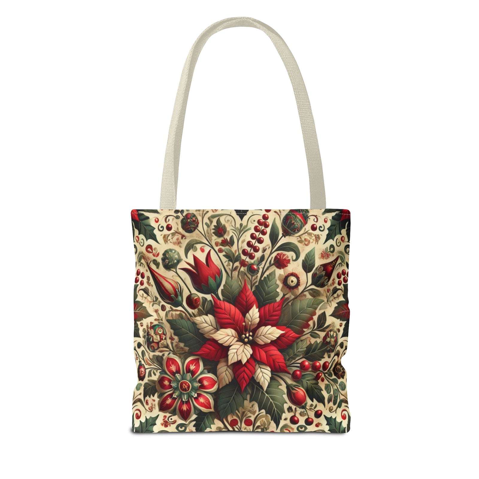 Christmas Poinsettia Floral Art Holiday Tote Bag