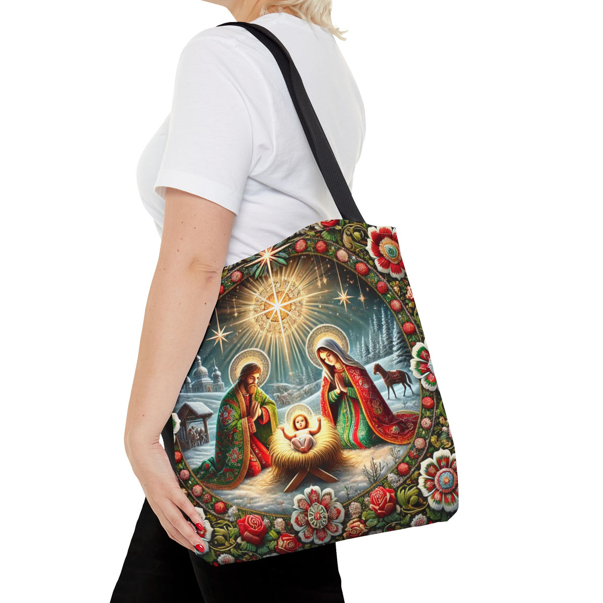 Nativity Scene Holy Family Manger Biblical Artwork Tote Bag
