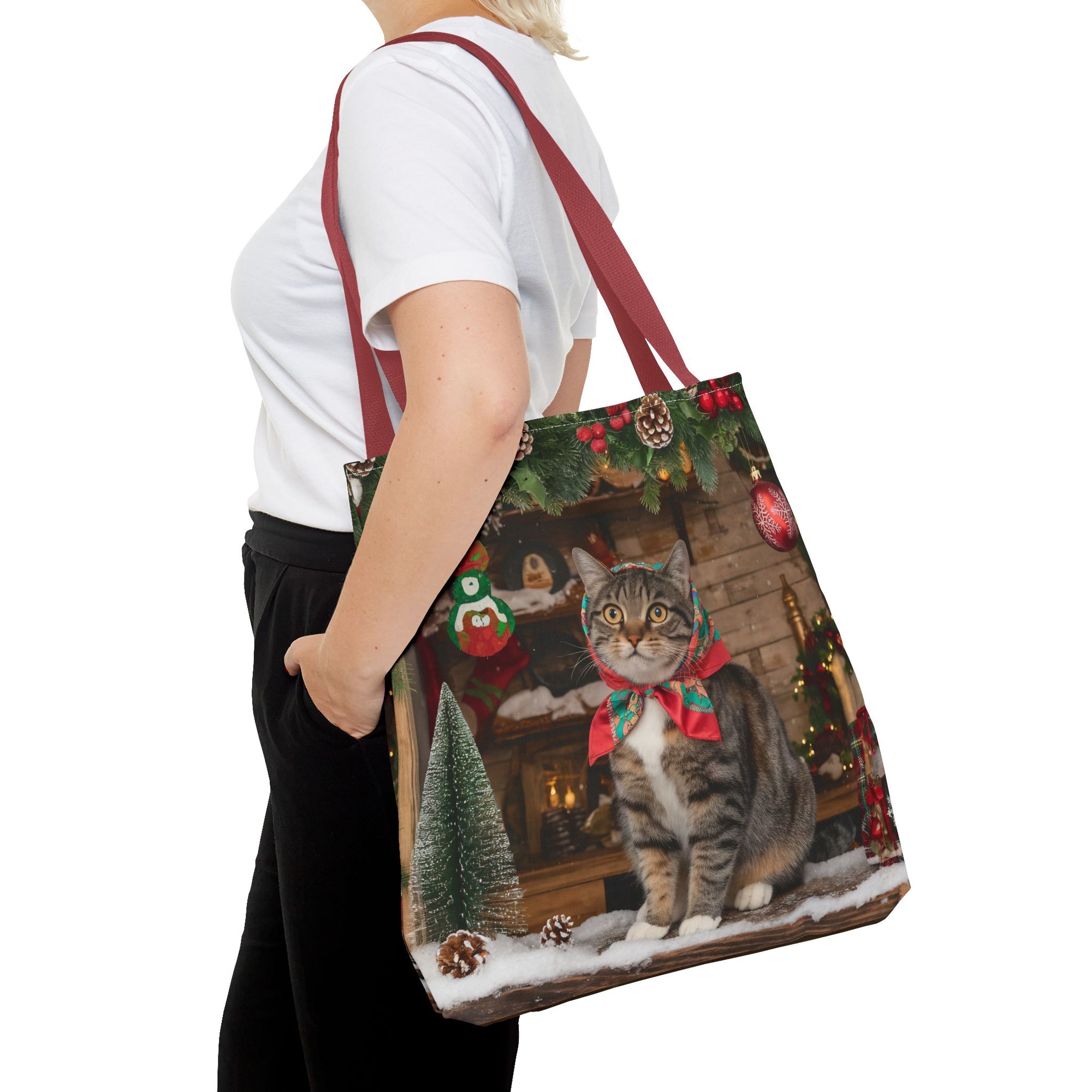 Cat with Babushka Christmas Tote Bag