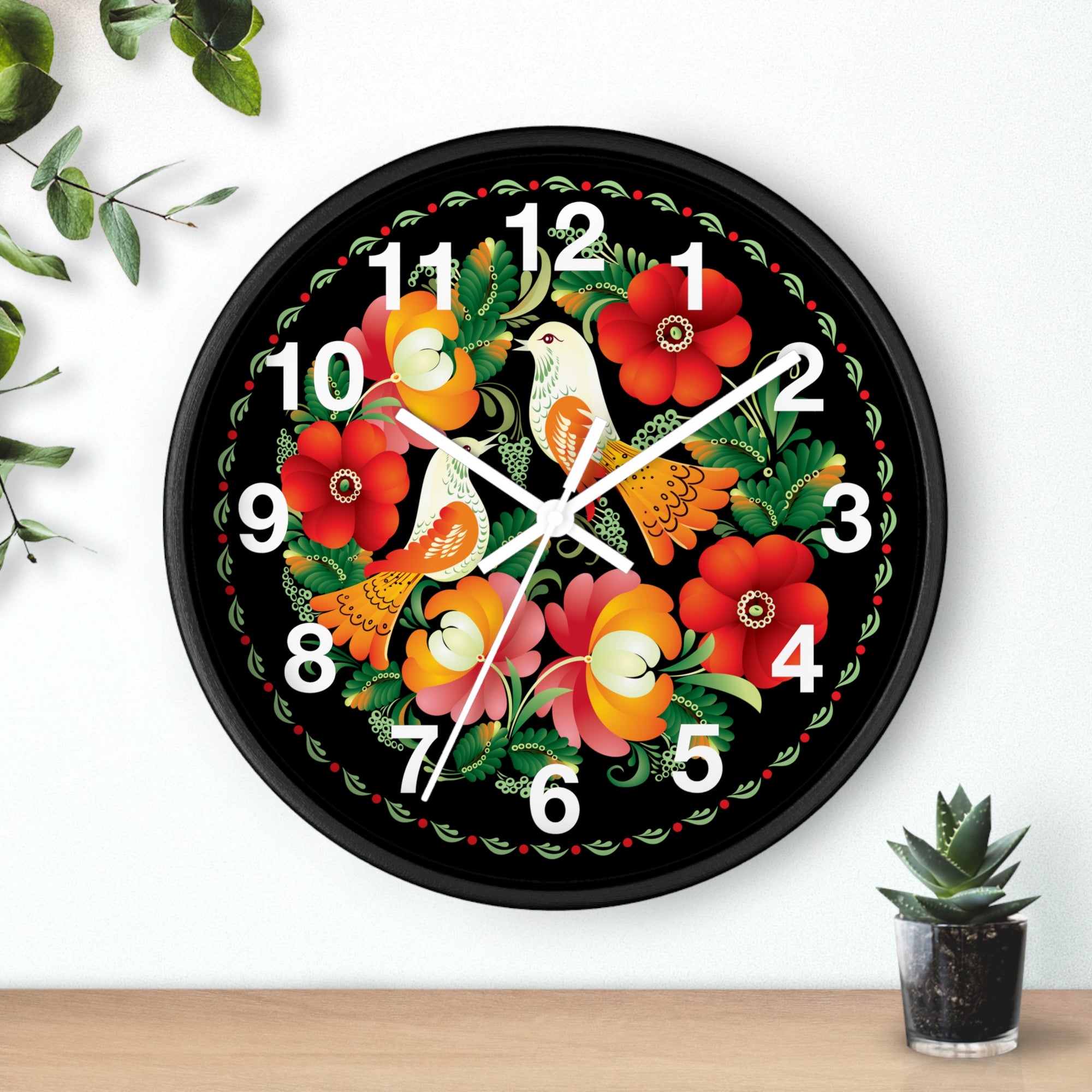 Folk Art Love Birds Wall Clock