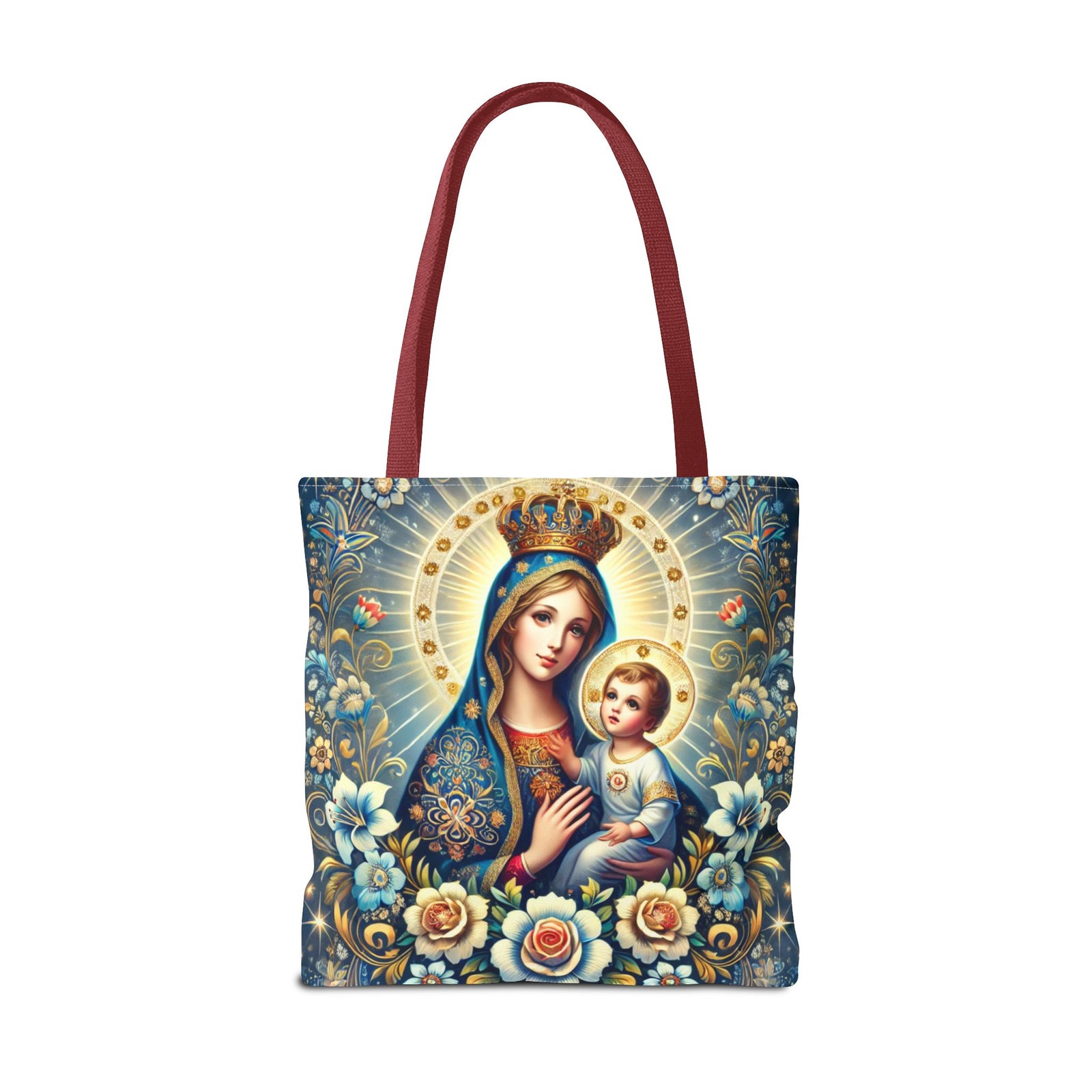 Virgin Mary Baby Jesus Floral Folk Art Tote Bag