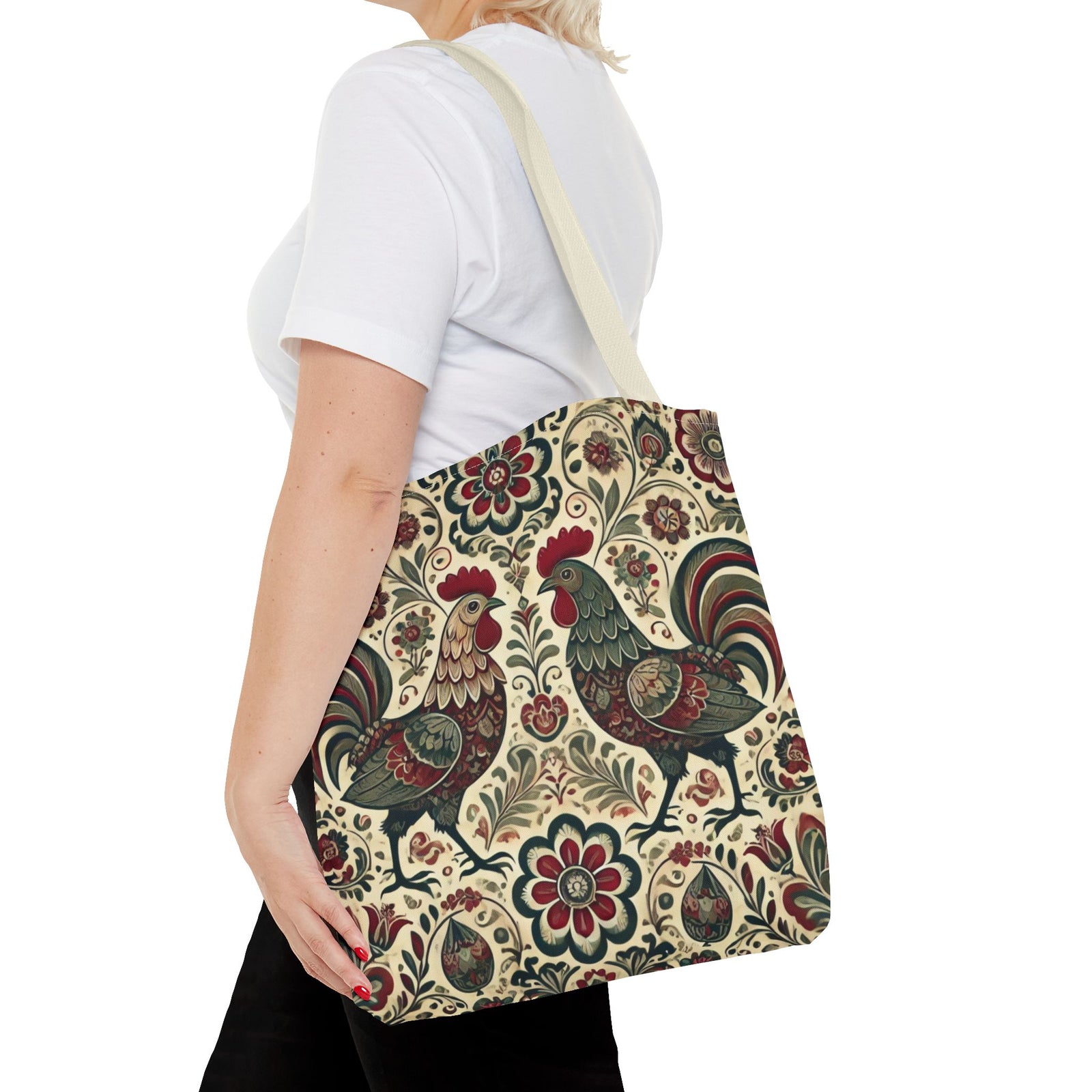 Retro Themed Polish Wycinanki Rooster Pattern Folk Art Tote Bag