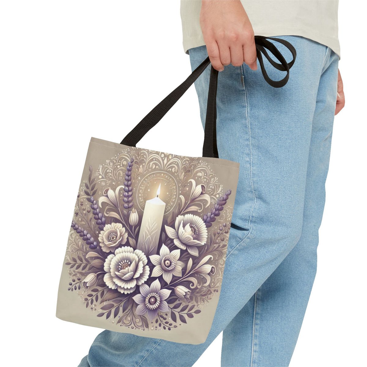 All Saints Day Religious Floral Folk Art Tote Bag