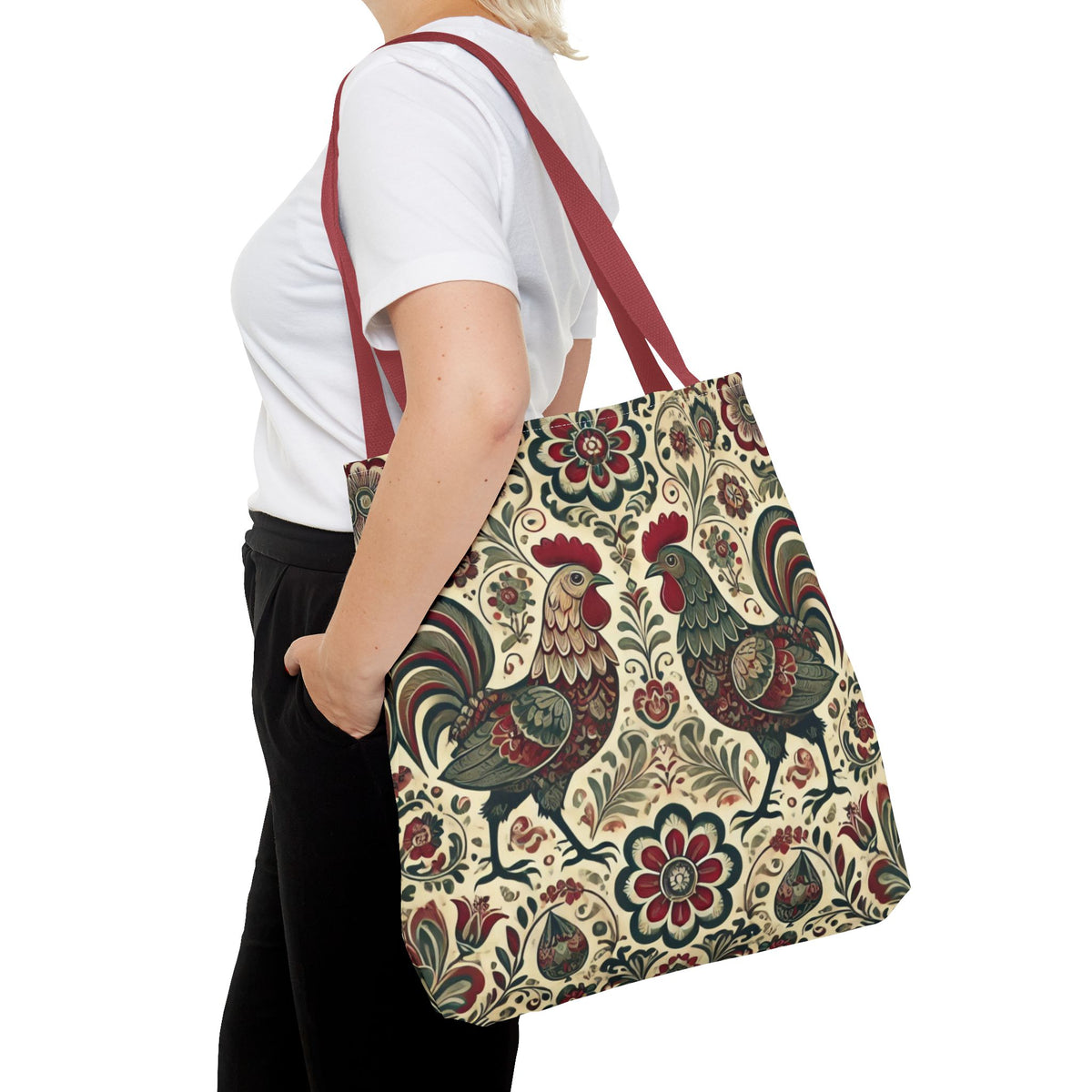 Retro Themed Polish Wycinanki Rooster Pattern Folk Art Tote Bag