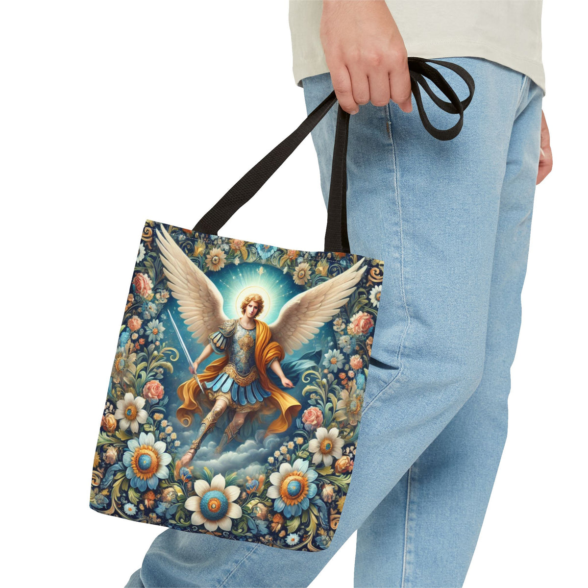 Archangel Michael Floral Tote Bag