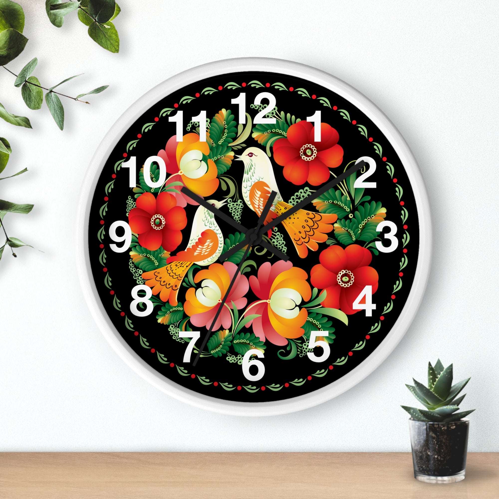 Folk Art Love Birds Wall Clock