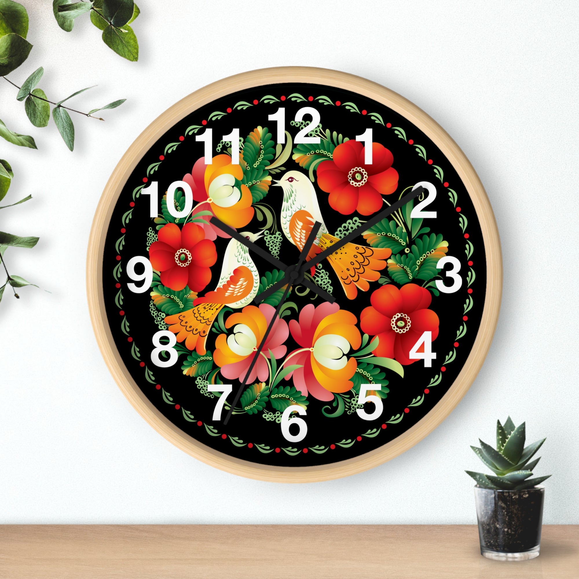 Folk Art Love Birds Wall Clock