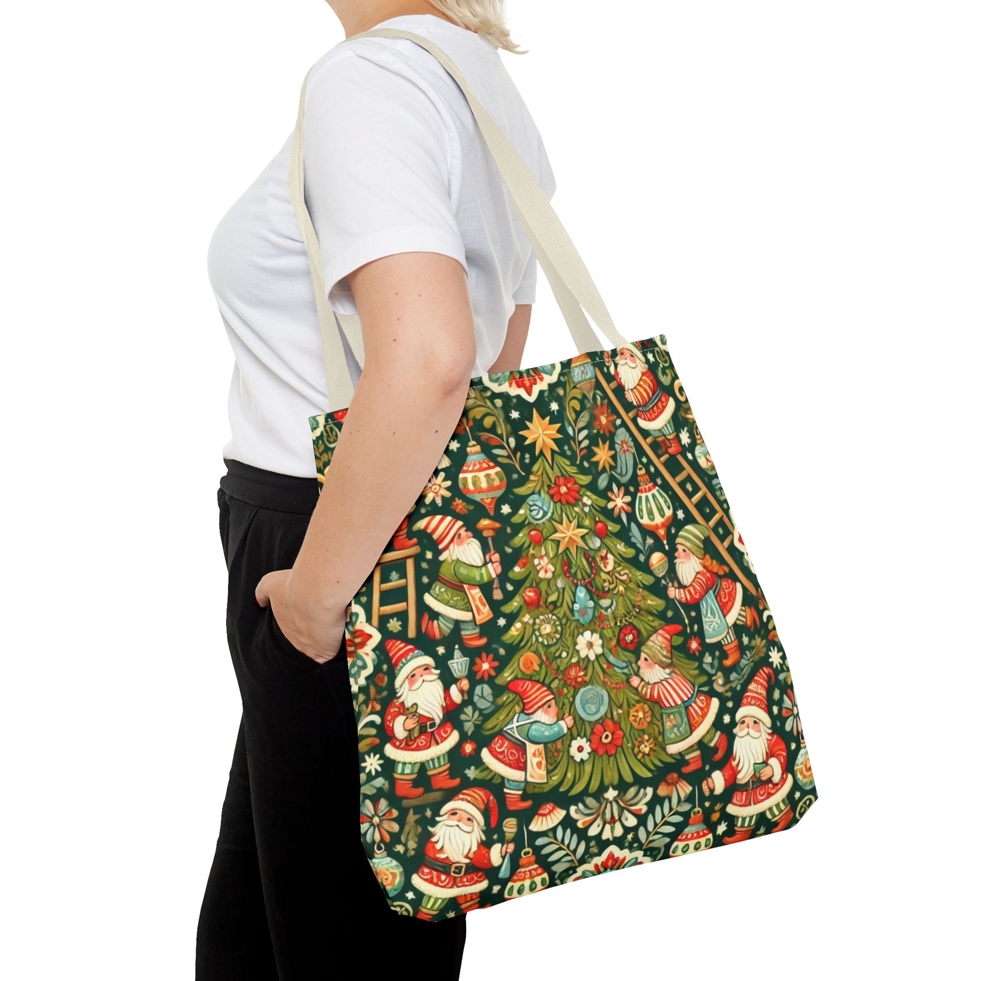 Christmas Gnomes Decorating Tree Holiday Tote Bag