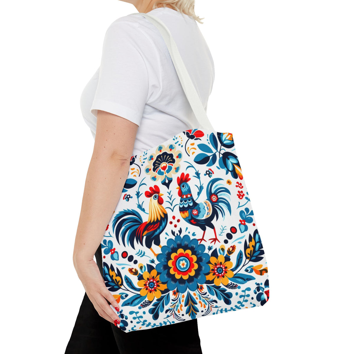 Vibrant Polish Chicken Pattern Floral Design Tote Bag