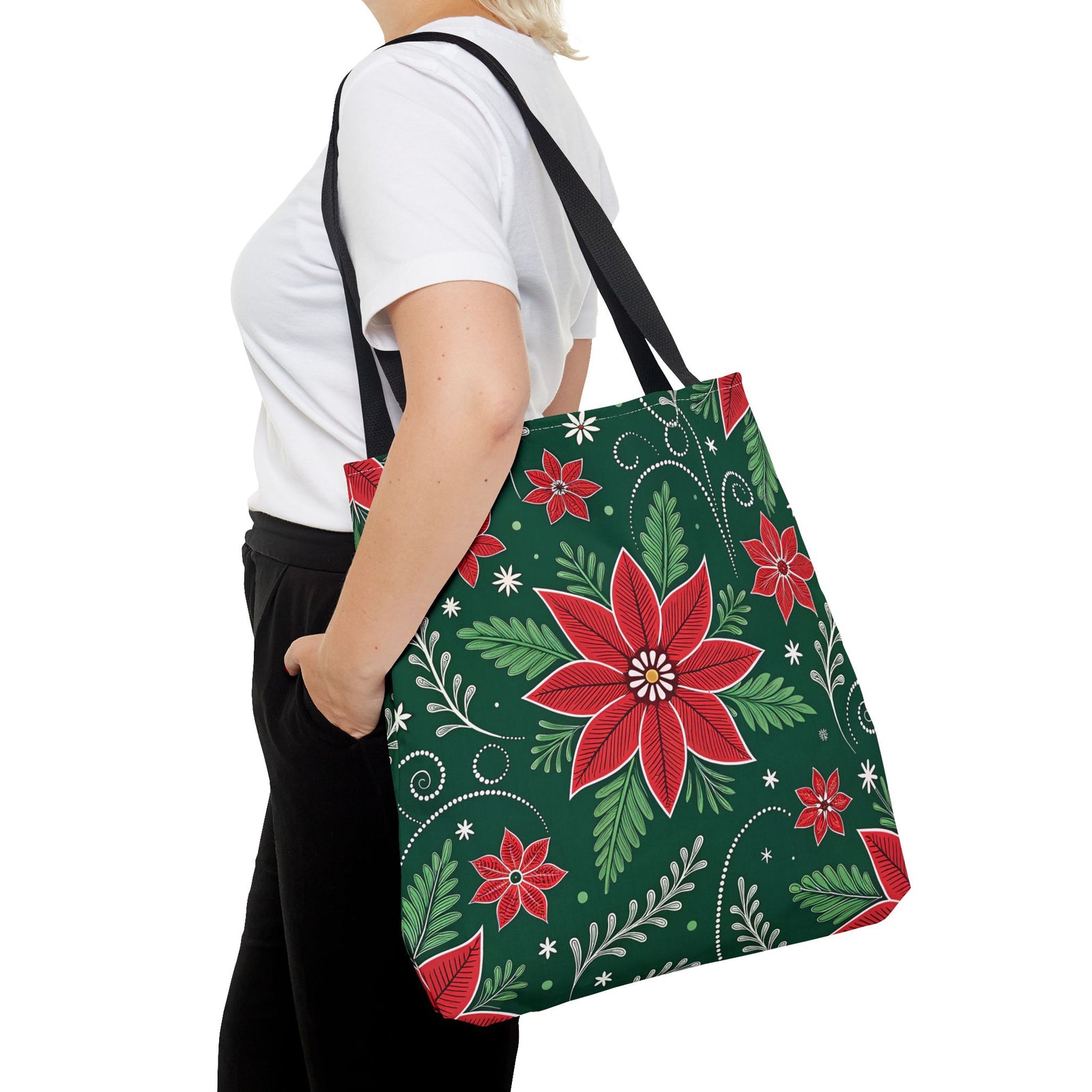 Christmas Poinsettia Folk Art Tote Bag