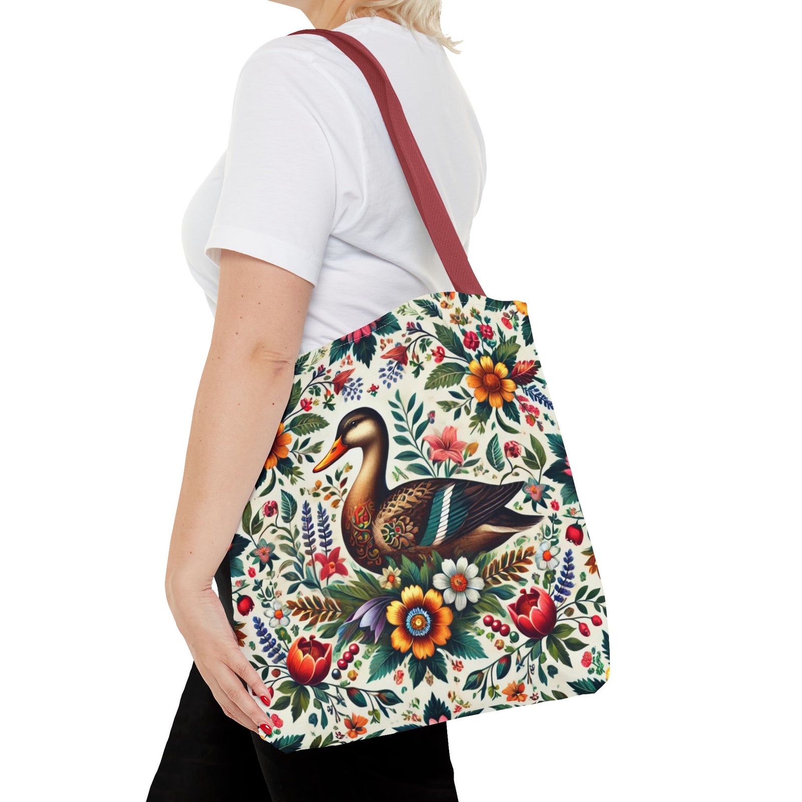 Duck Folk Art Floral Tote Bag