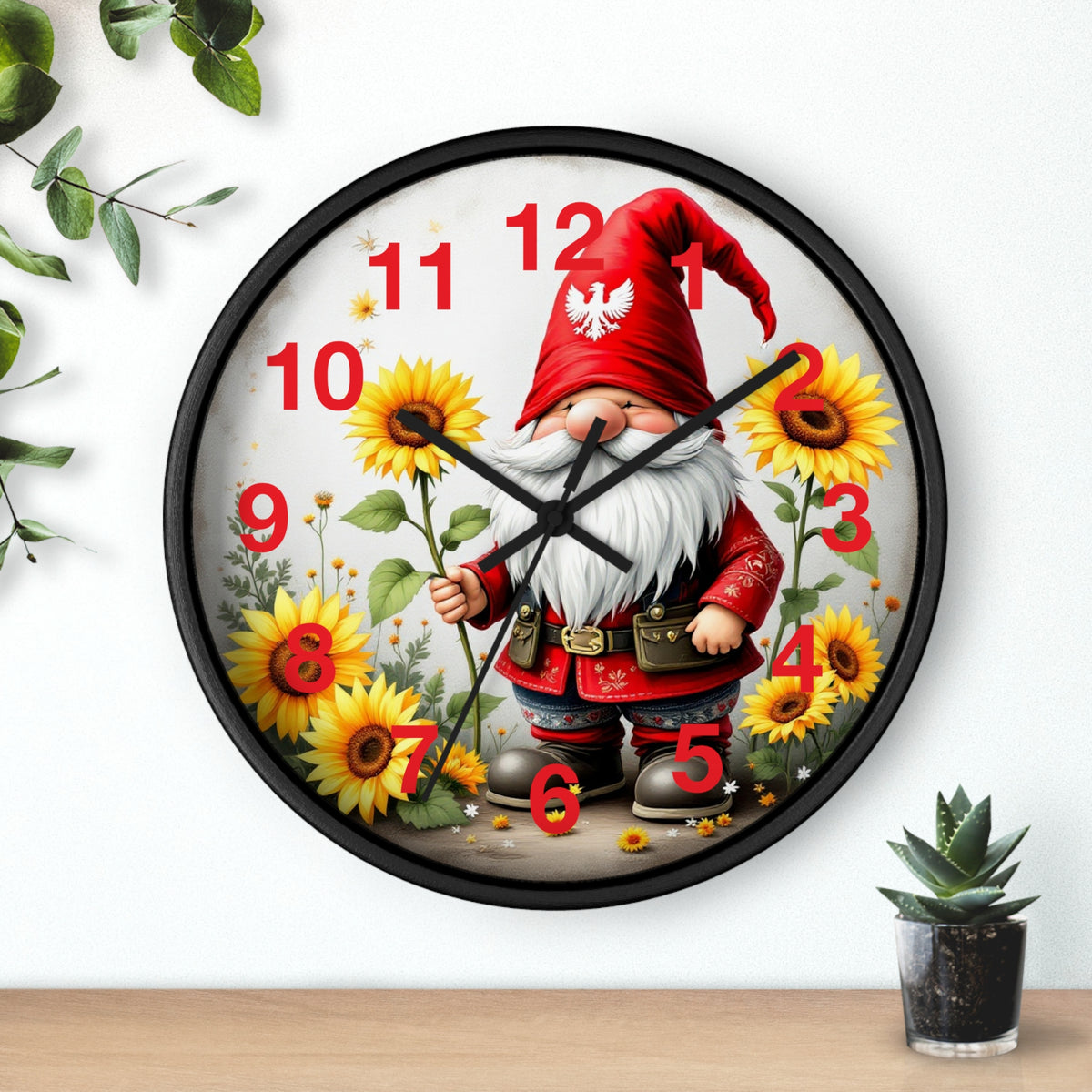 Holiday Sunflower Polish Gnome Wall Clock