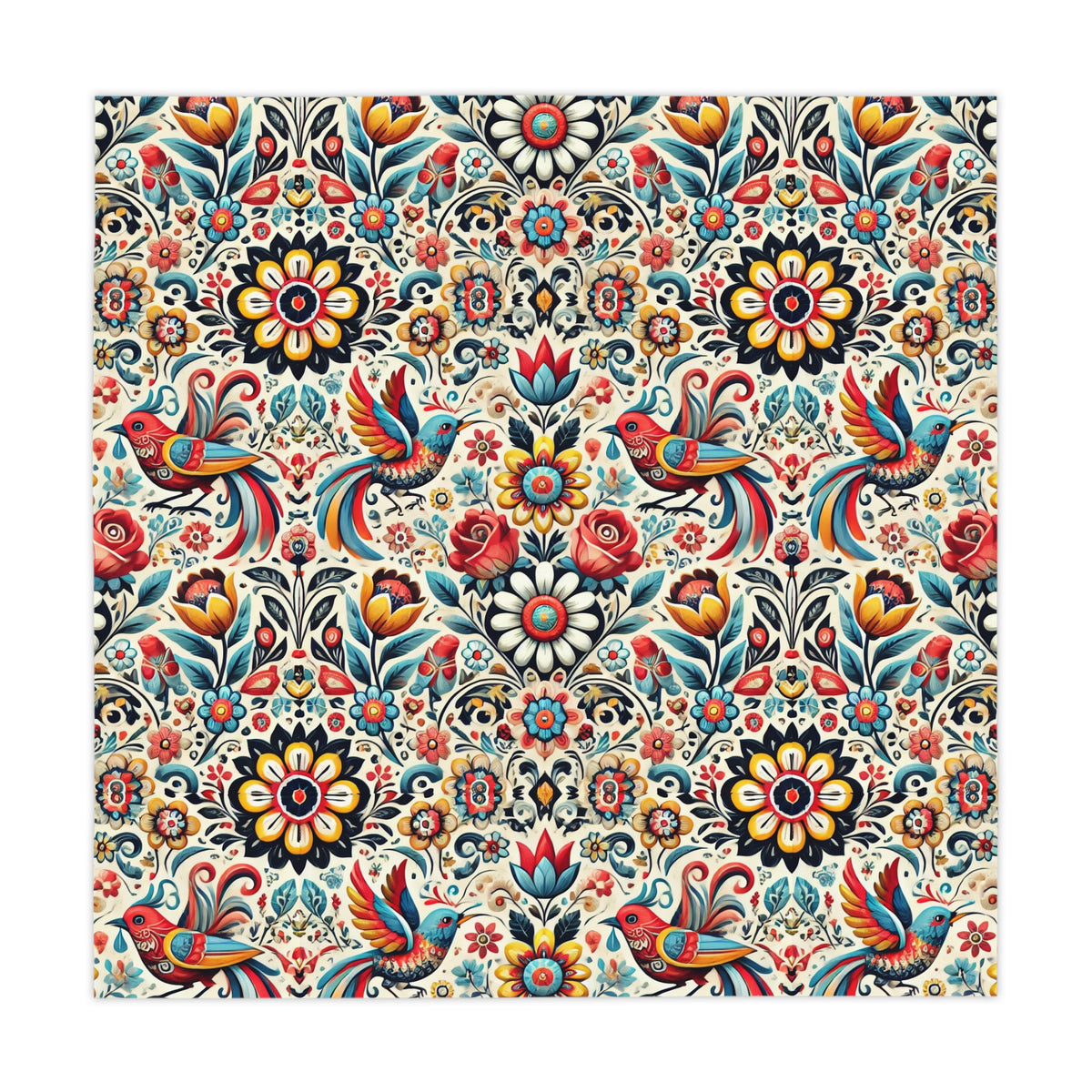 Birds and Flowers Floral Tablecloth