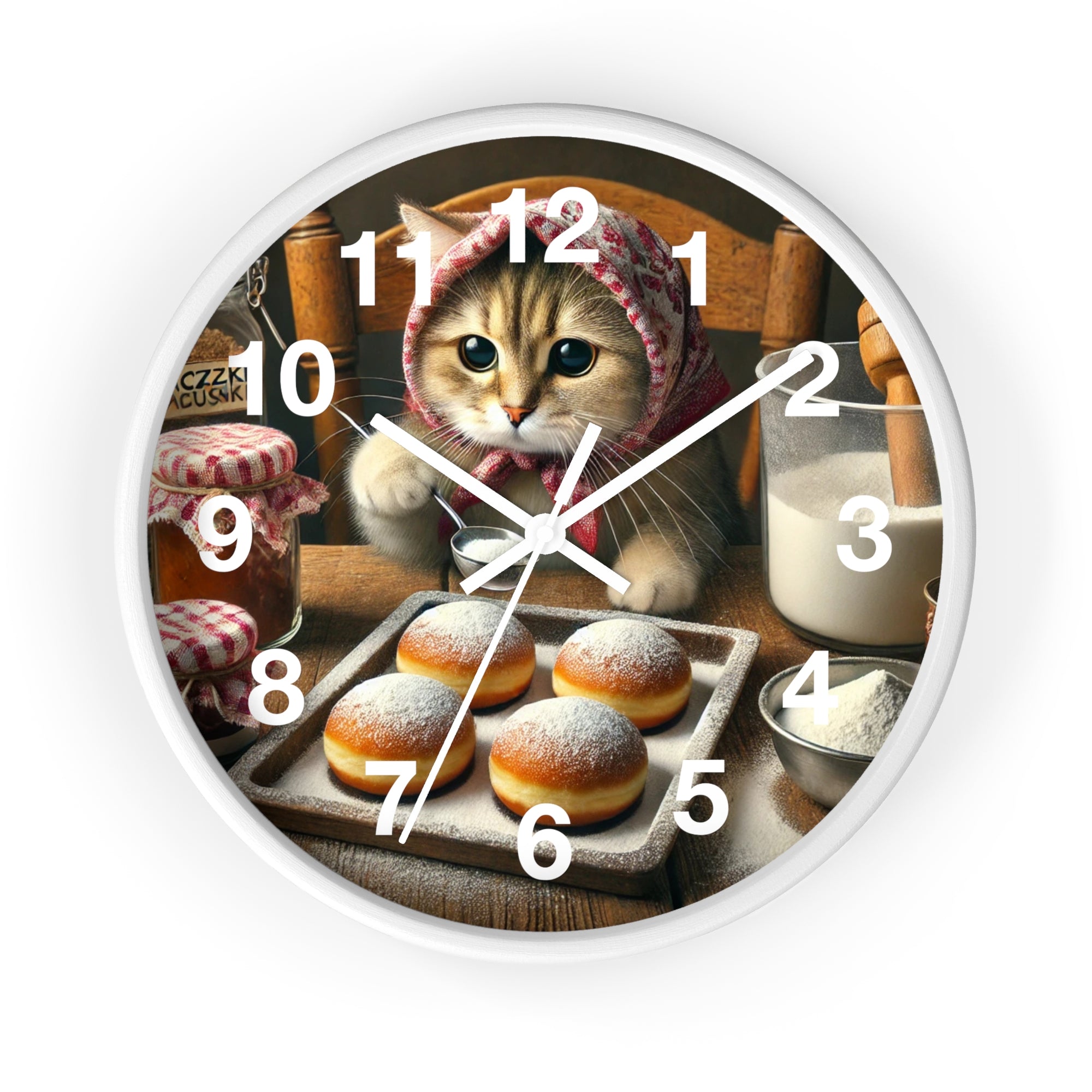 Cute Polish Cat Making Paczki Wall Clock
