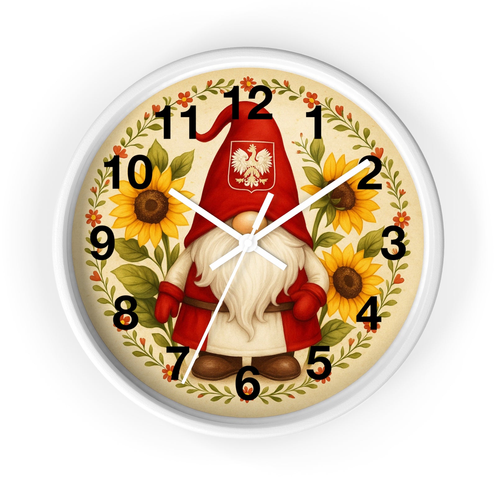Polish Gnome With Sunflowers Wall Clock