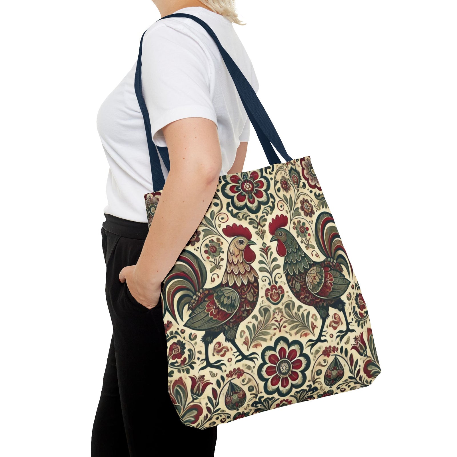 Retro Themed Polish Wycinanki Rooster Pattern Folk Art Tote Bag