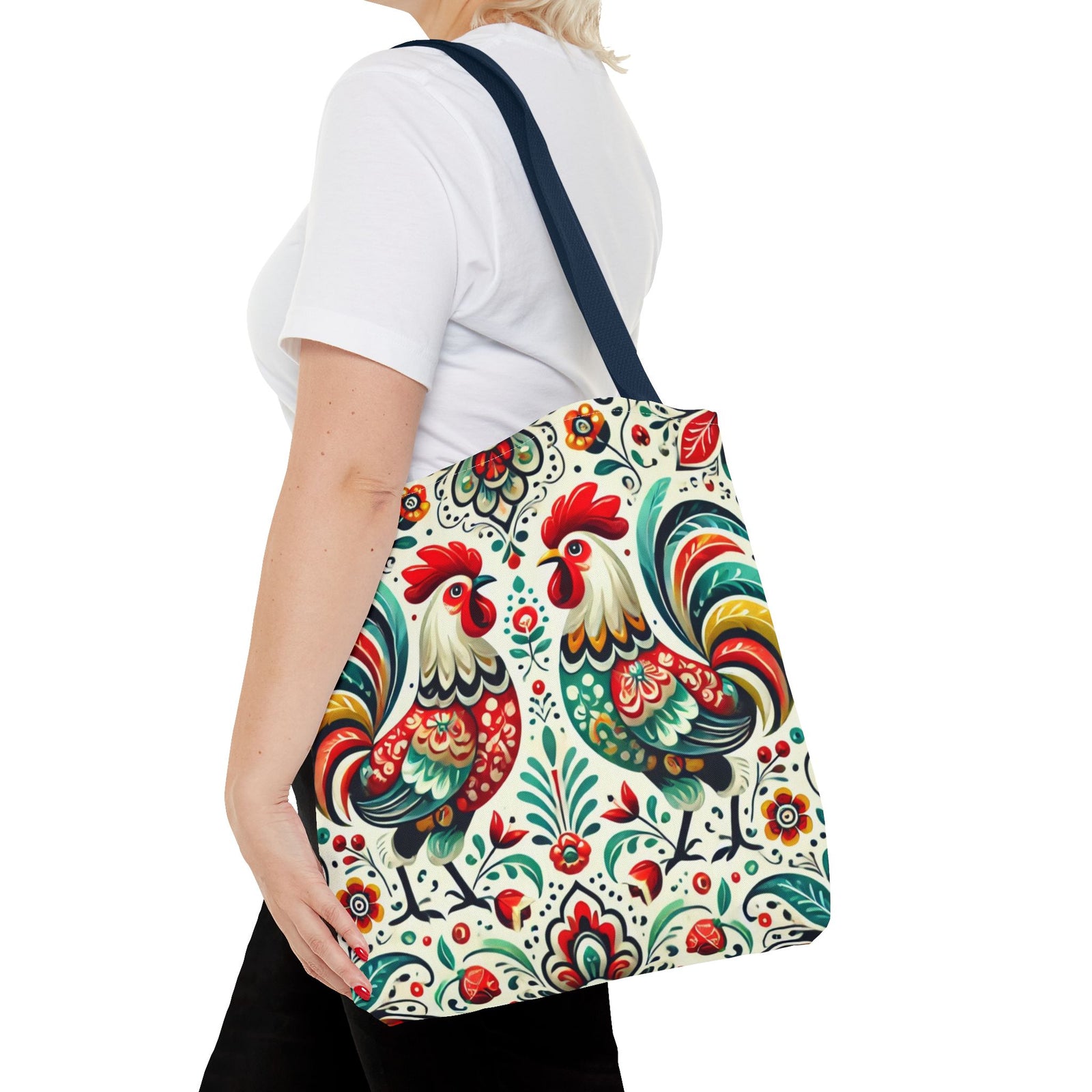 Vibrant Floral Folk Art Chicken Tote Bag