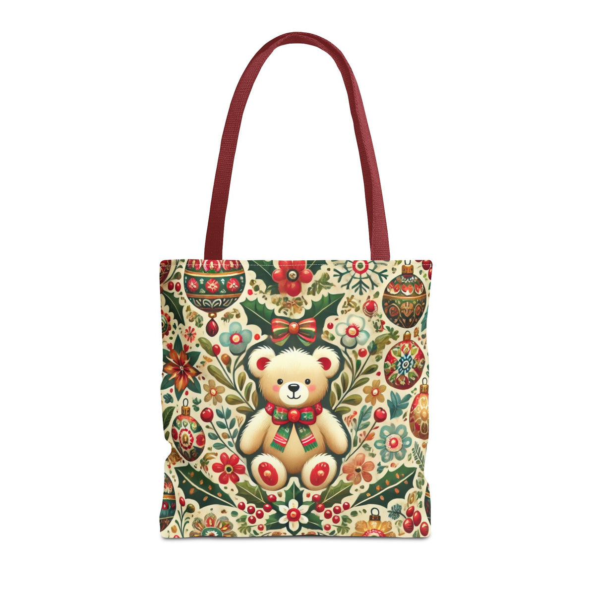 Festive Teddy Bear Folk Art Christmas Holiday Tote Bag