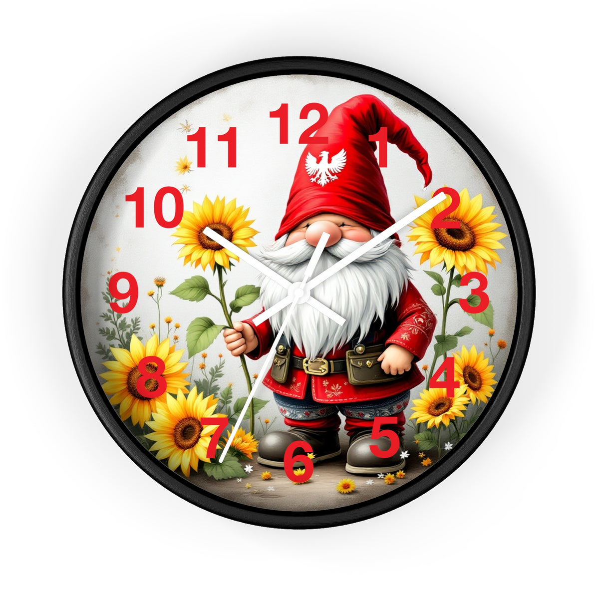 Holiday Sunflower Polish Gnome Wall Clock