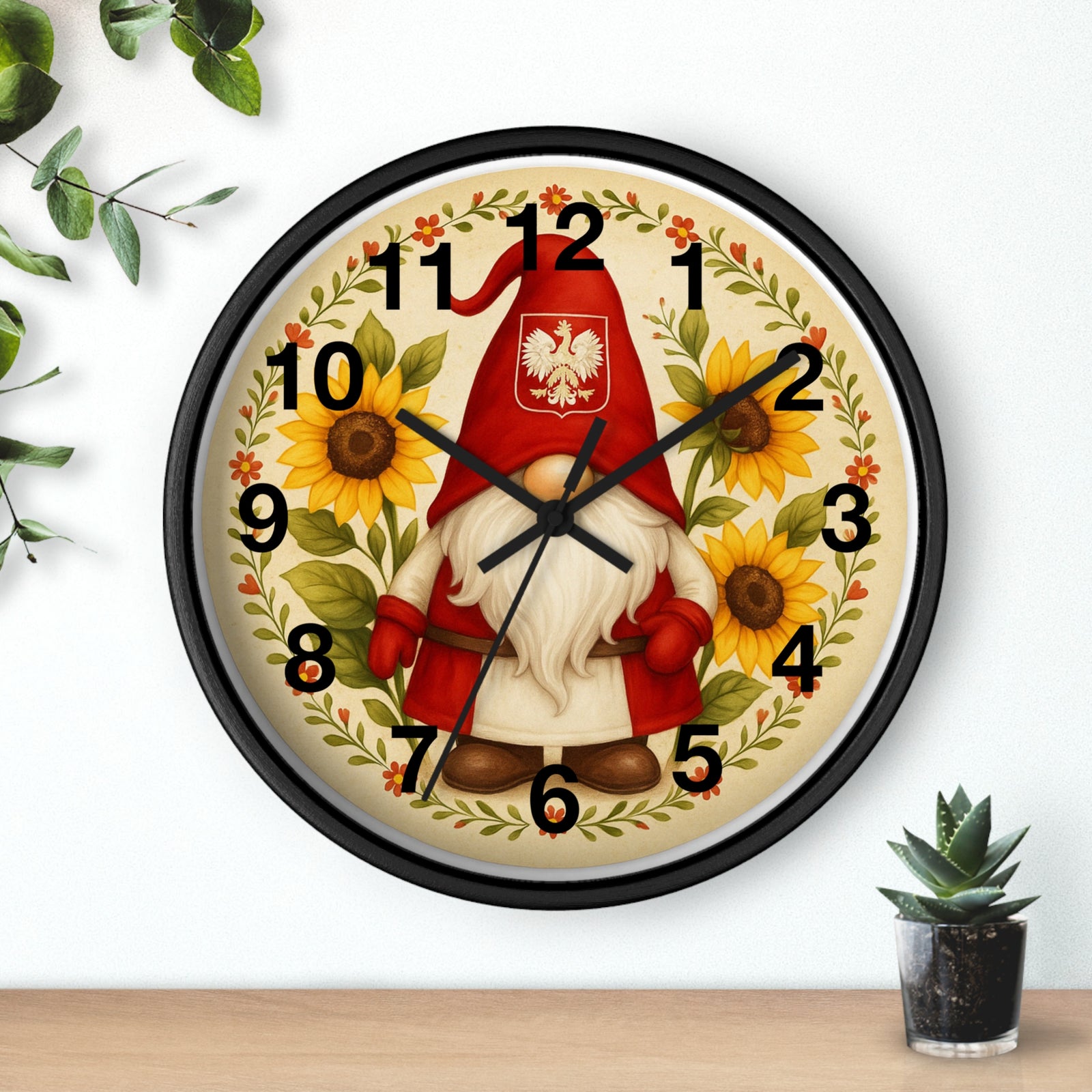Polish Gnome With Sunflowers Wall Clock