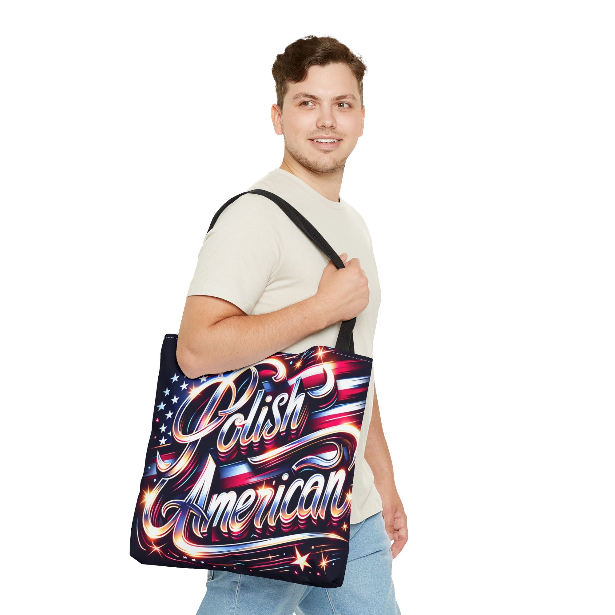 Polish American Patriotic Tote Bag - USA Flag Shoulder Bag for Independence Day