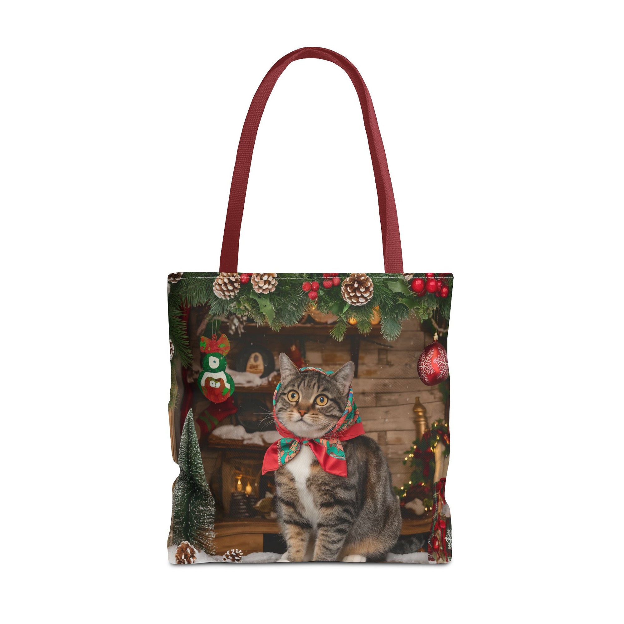 Cat with Babushka Christmas Tote Bag