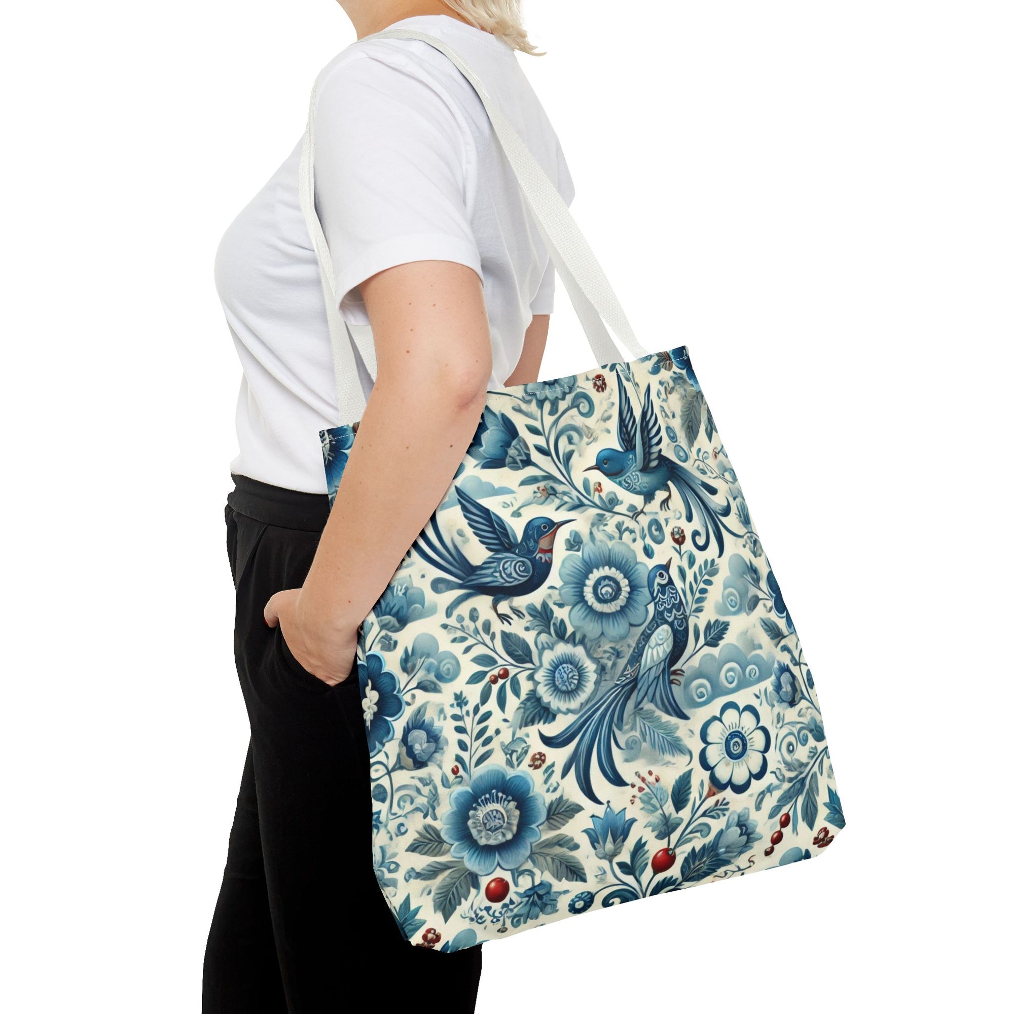 Polish Folk Art Floral & Birds Vibrant Blue Tote Bag (AOP)